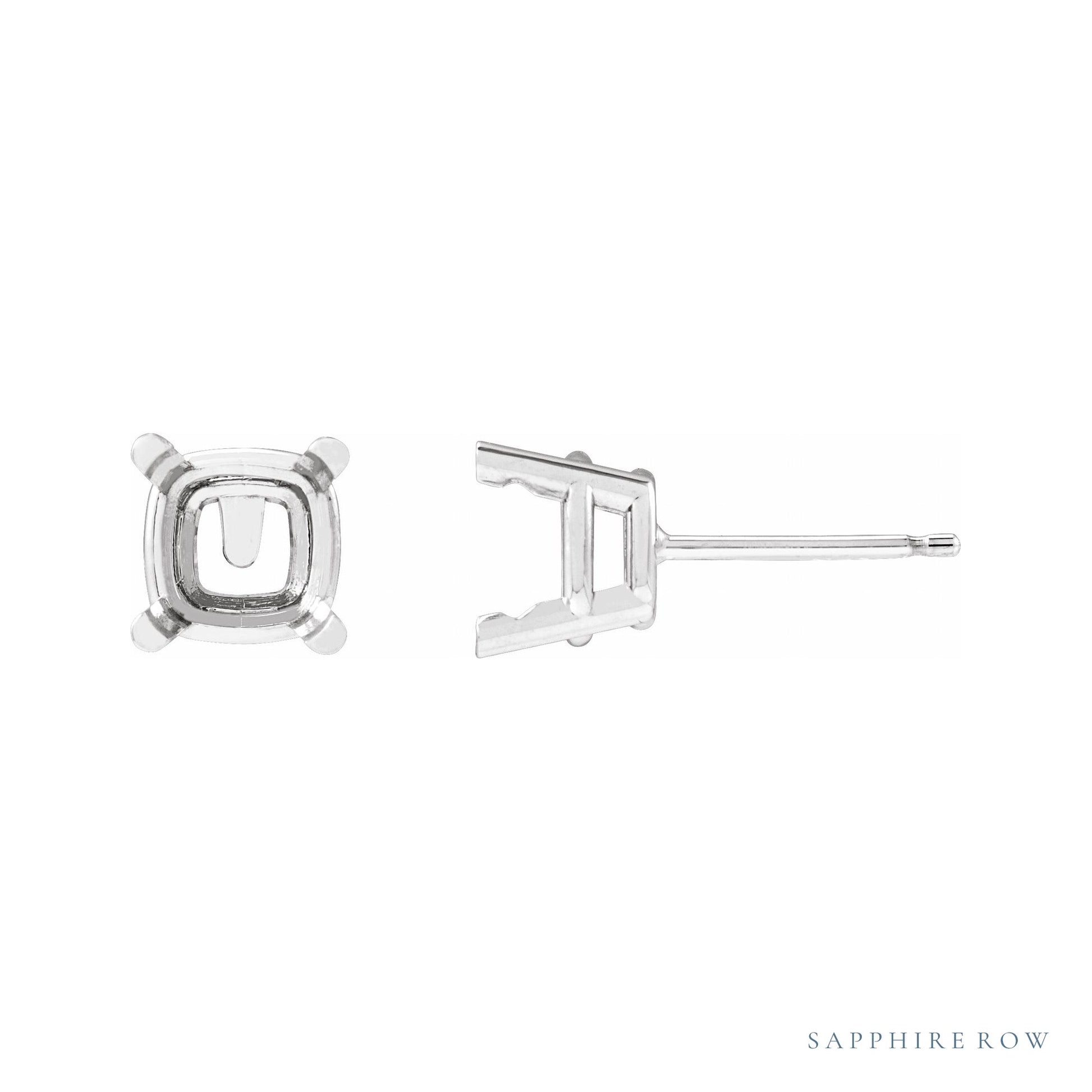 Sapphire Row Cushion 4-Prong Pre-Notched Earrings setting in 14K White Gold, shown with a center stone (sold separately)