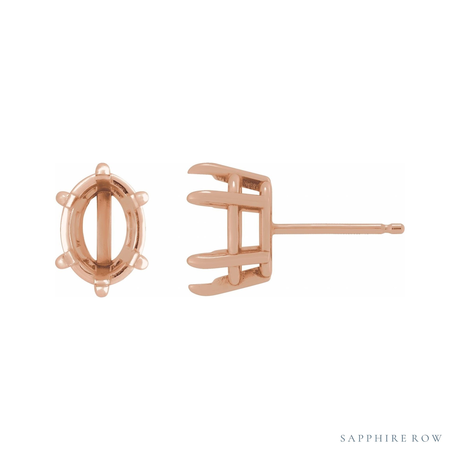 Sapphire Row Oval 6-Claw Prong Stud Earrings setting in 14K Rose Gold, shown with a center stone (sold separately)