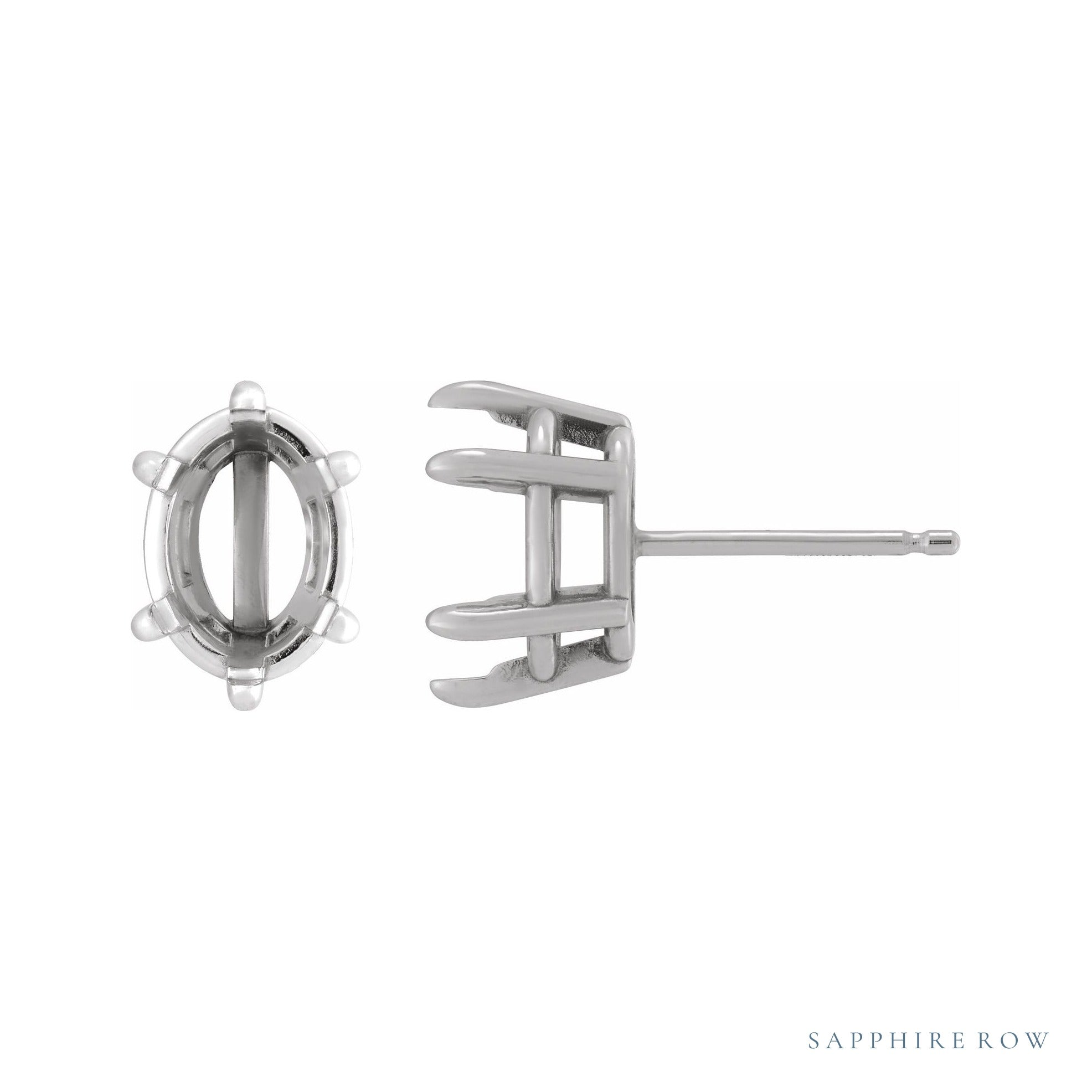 Sapphire Row Oval 6-Claw Prong Stud Earrings setting in 14K White Gold, shown with a center stone (sold separately)