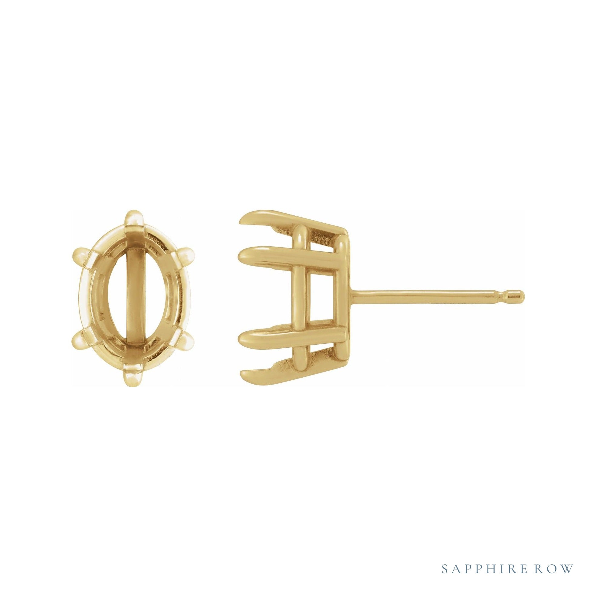 Sapphire Row Oval 6-Claw Prong Stud Earrings setting in 14K Yellow Gold, shown with a center stone (sold separately)