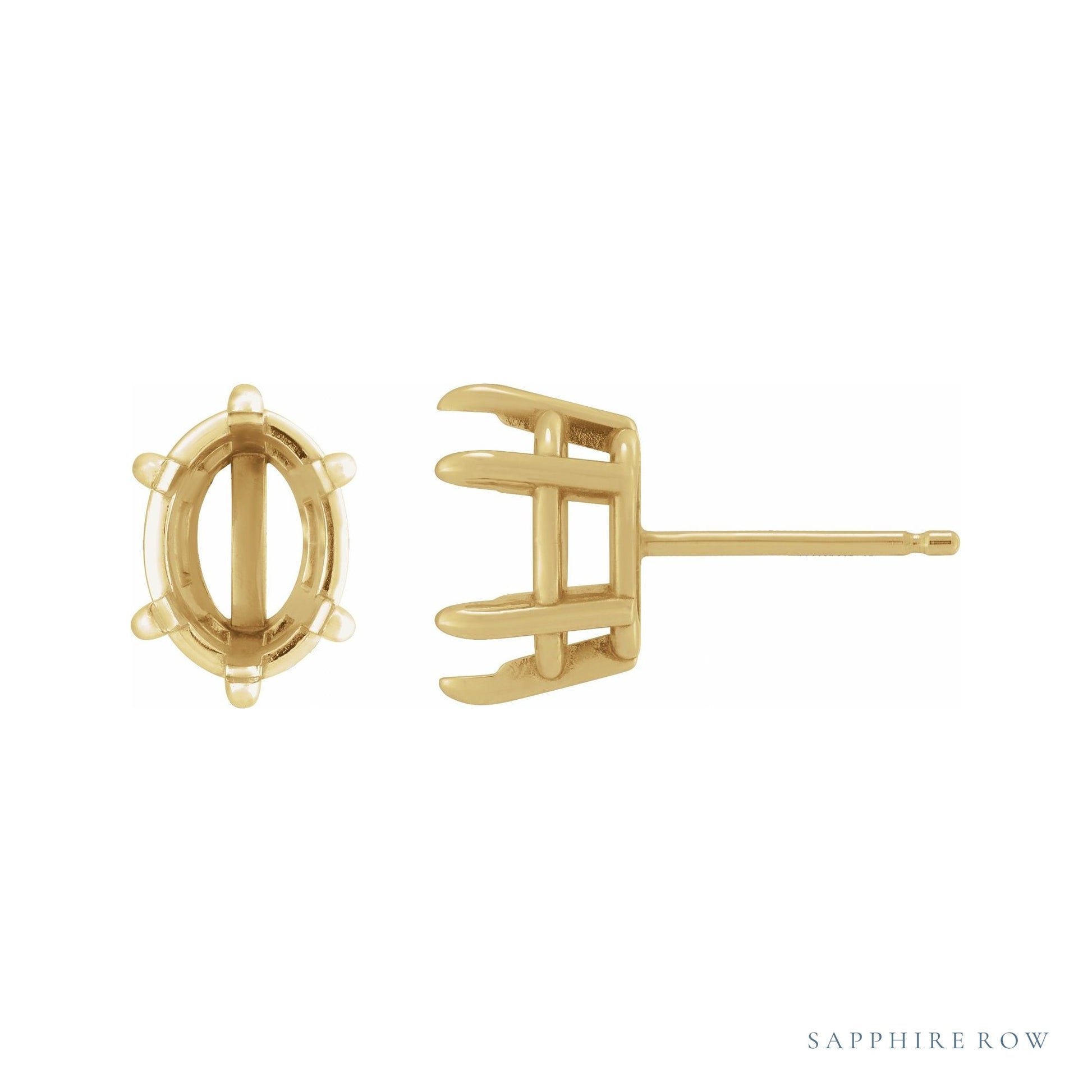 Sapphire Row Oval 6-Claw Prong Stud Earrings setting in 14K Yellow Gold, shown with a center stone (sold separately)