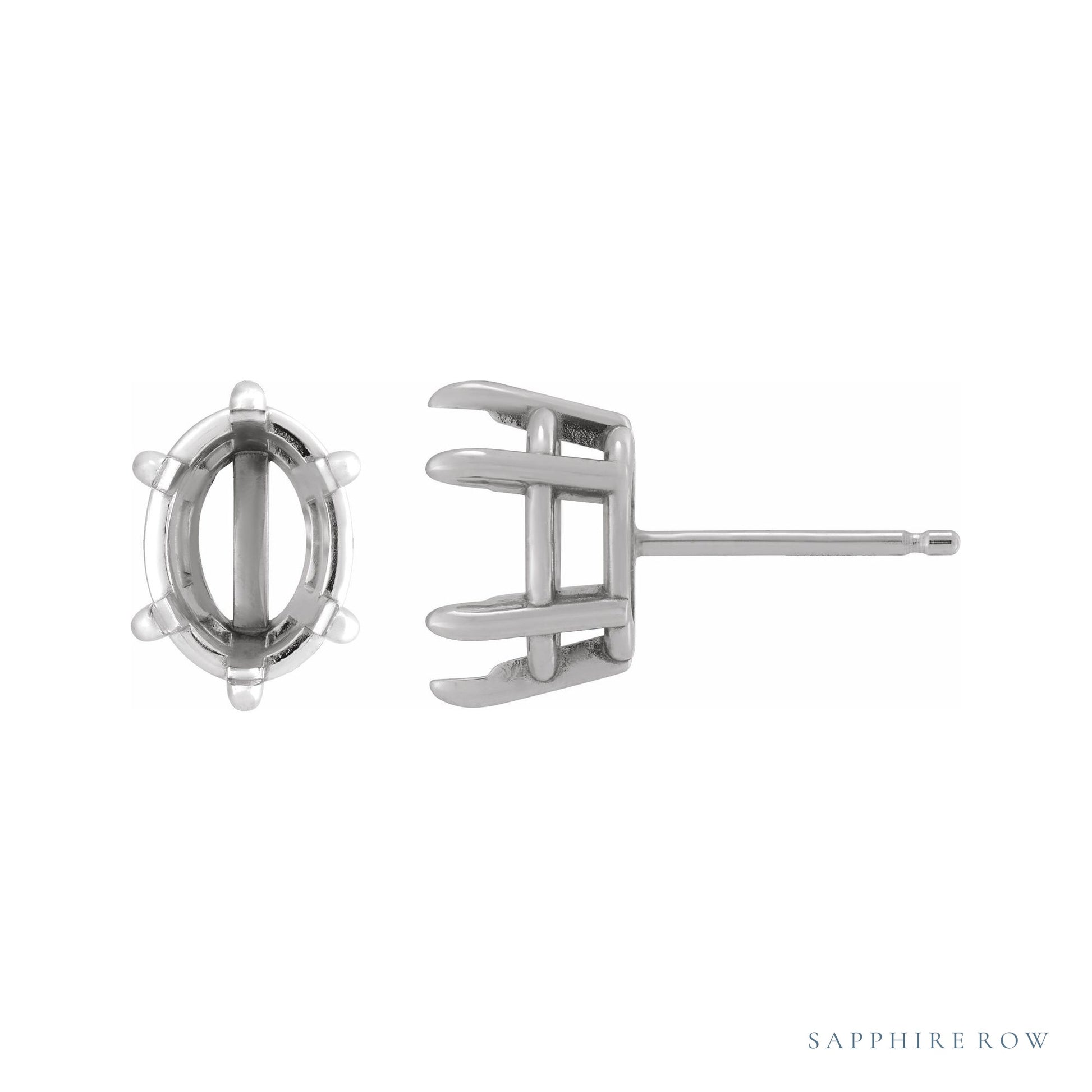 Sapphire Row Oval 6-Claw Prong Stud Earrings setting in Platinum, shown with a center stone (sold separately)