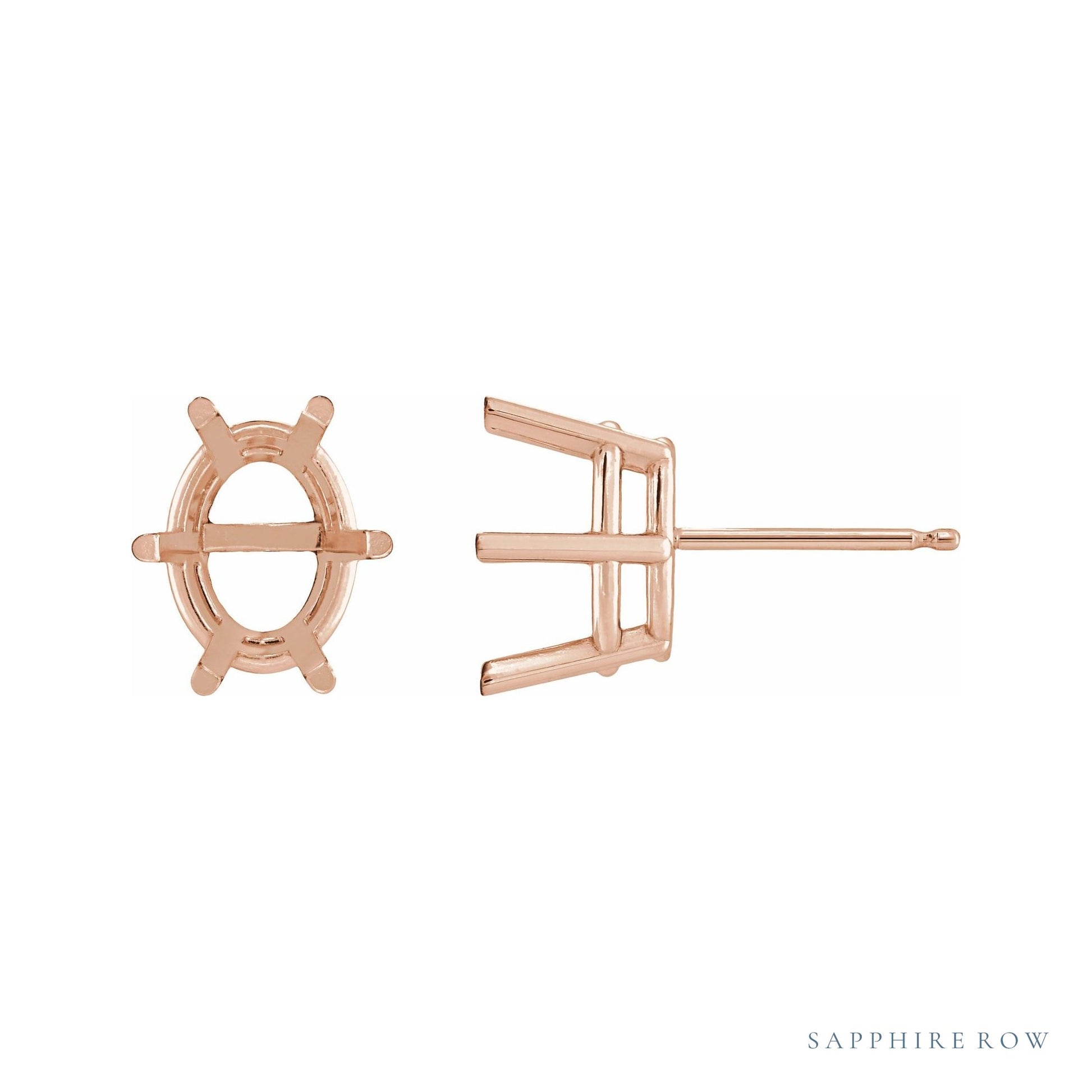 Sapphire Row Oval 6-Prong Stud Earrings setting in 14K Rose Gold, shown with a center stone (sold separately)