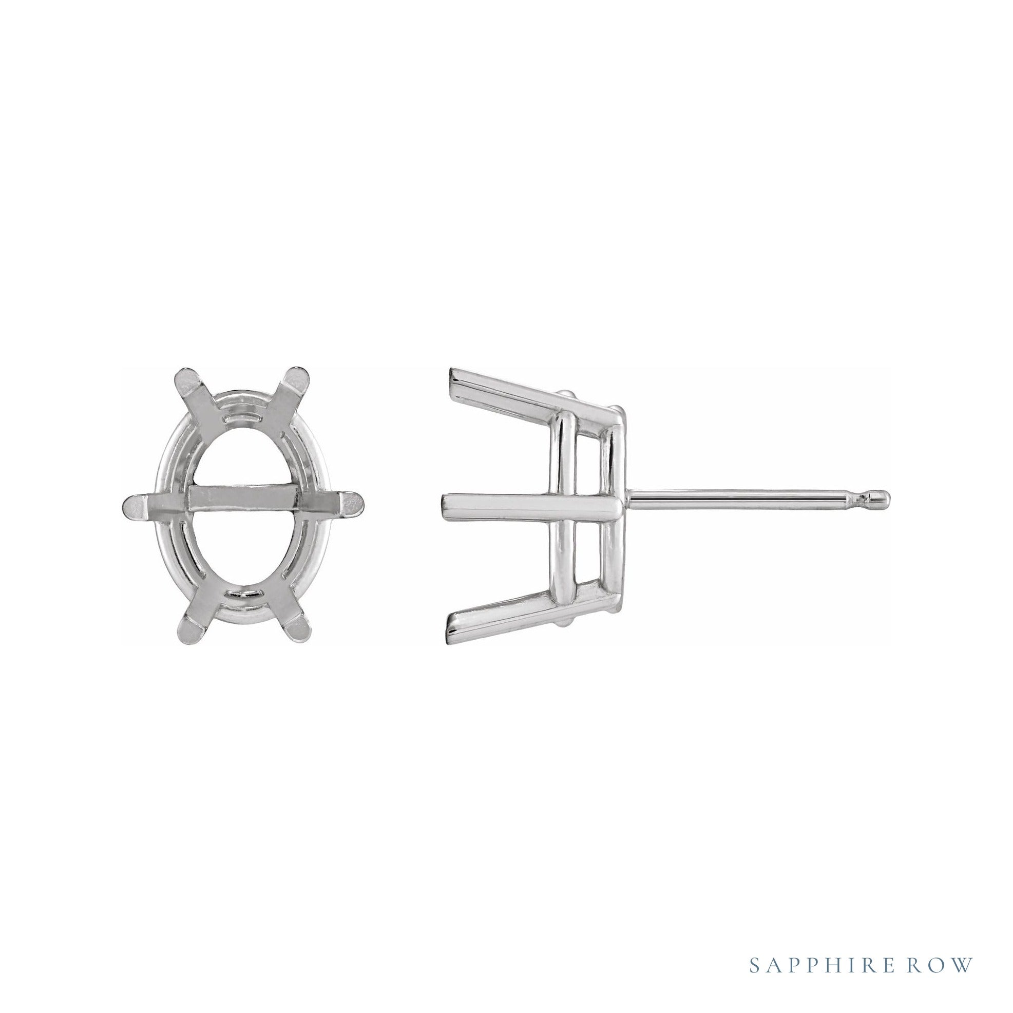 Sapphire Row Oval 6-Prong Stud Earrings setting in 14K White Gold, shown with a center stone (sold separately)