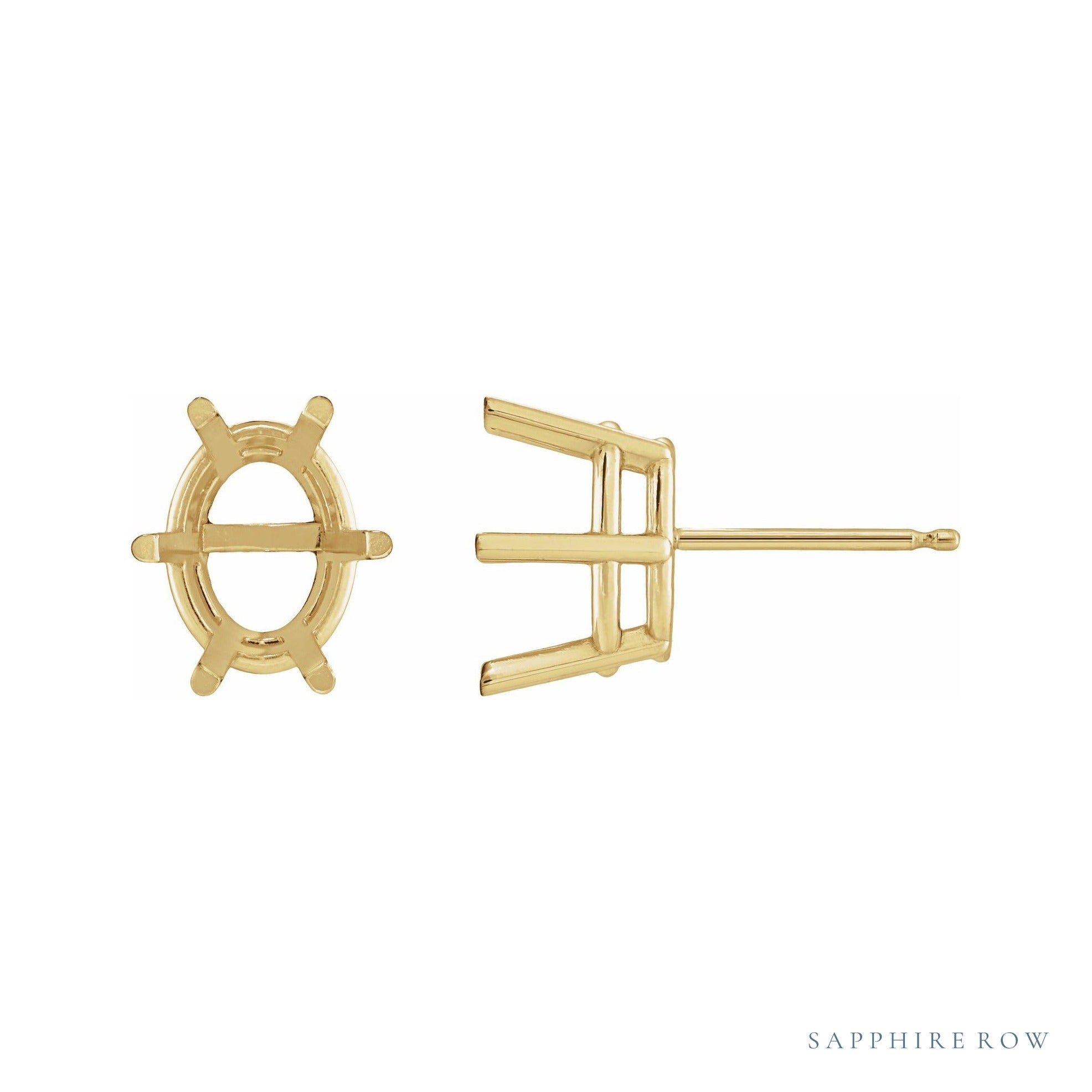 Sapphire Row Oval 6-Prong Stud Earrings setting in 14K Yellow Gold, shown with a center stone (sold separately)
