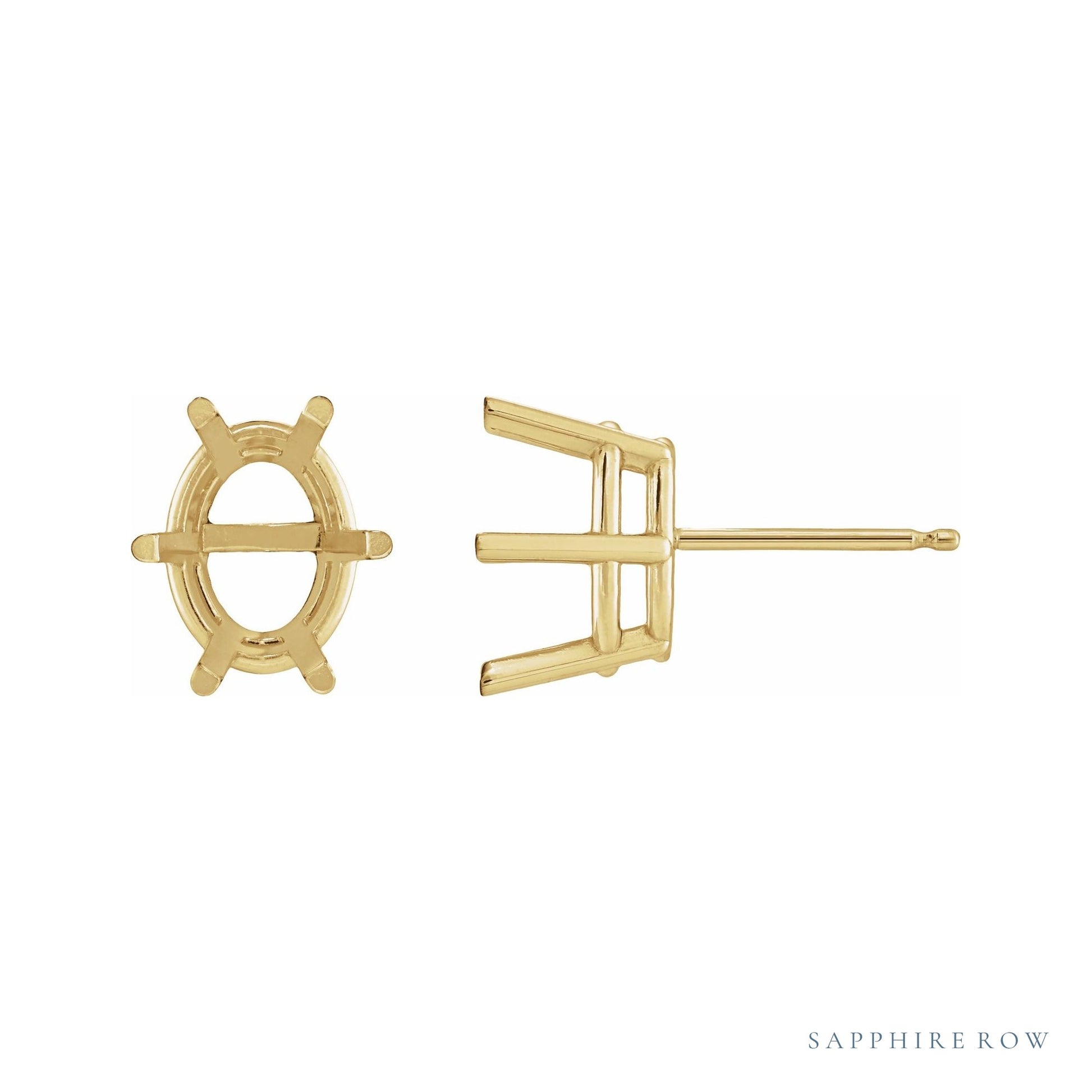 Sapphire Row Oval 6-Prong Stud Earrings setting in 14K Yellow Gold, shown with a center stone (sold separately)