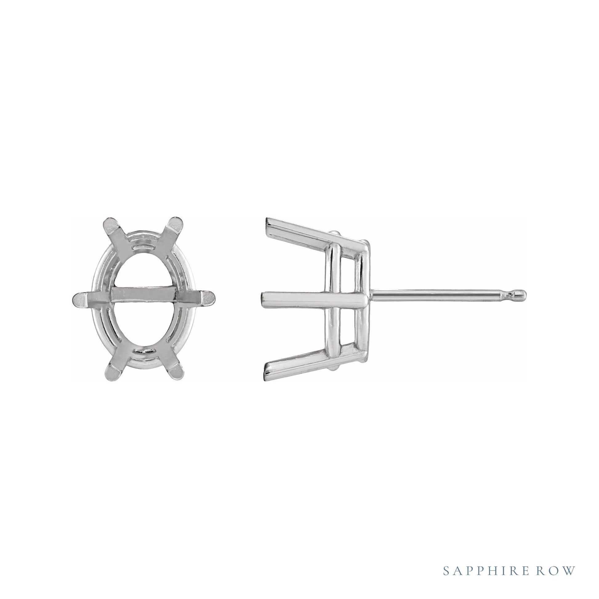 Sapphire Row Oval 6-Prong Stud Earrings setting in Platinum, shown with a center stone (sold separately)