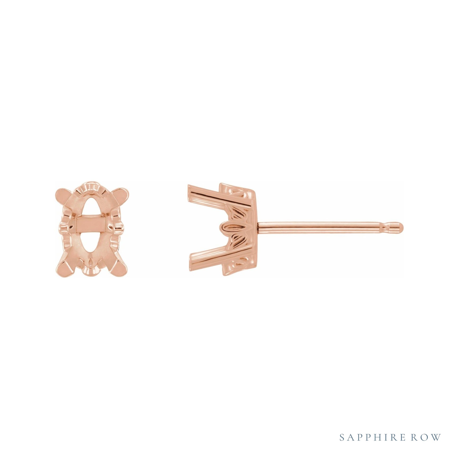 Sapphire Row Oval 4-Prong Scroll® Stud Earrings setting in 14K Rose Gold, shown with a center stone (sold separately)
