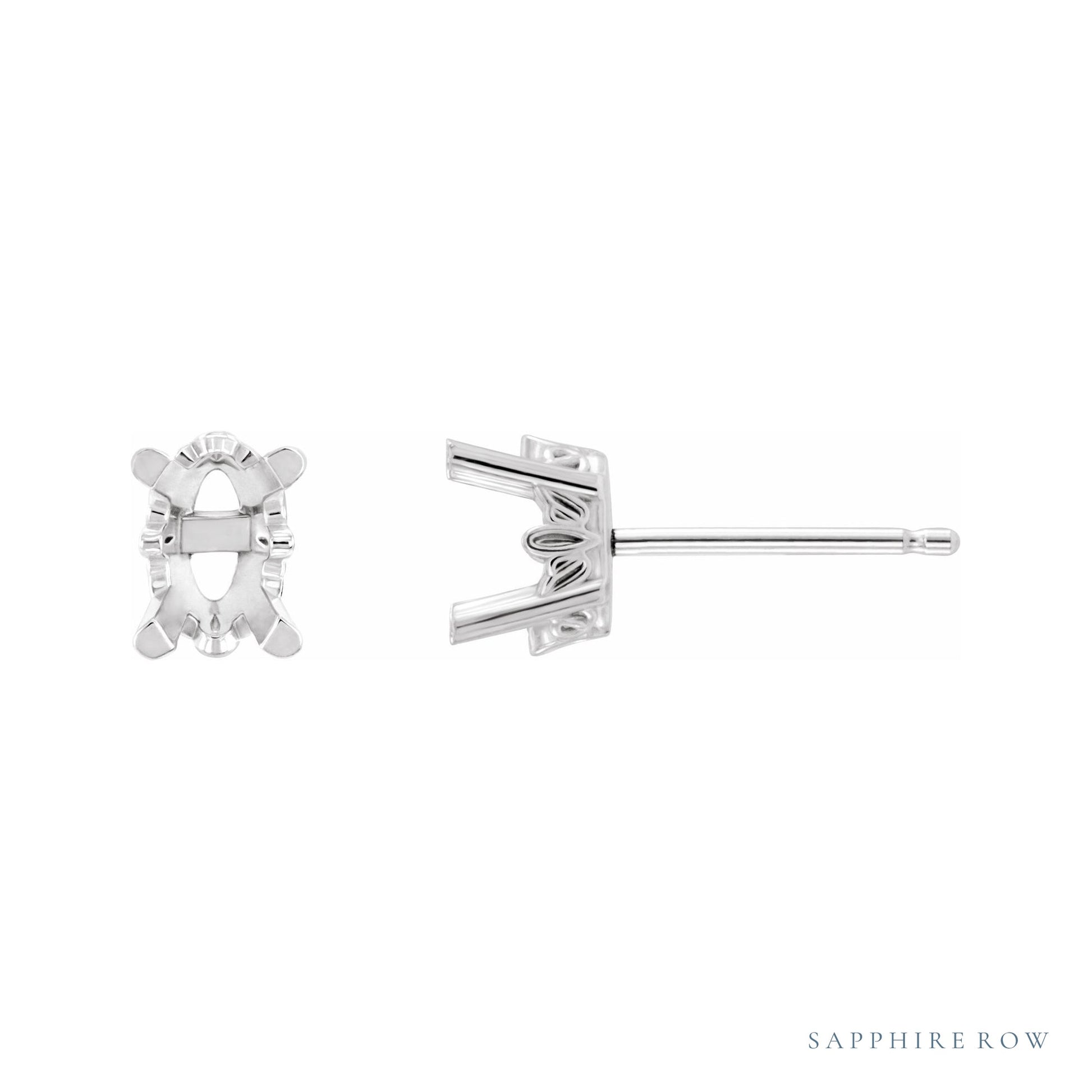 Sapphire Row Oval 4-Prong Scroll® Stud Earrings setting in Platinum, shown with a center stone (sold separately)