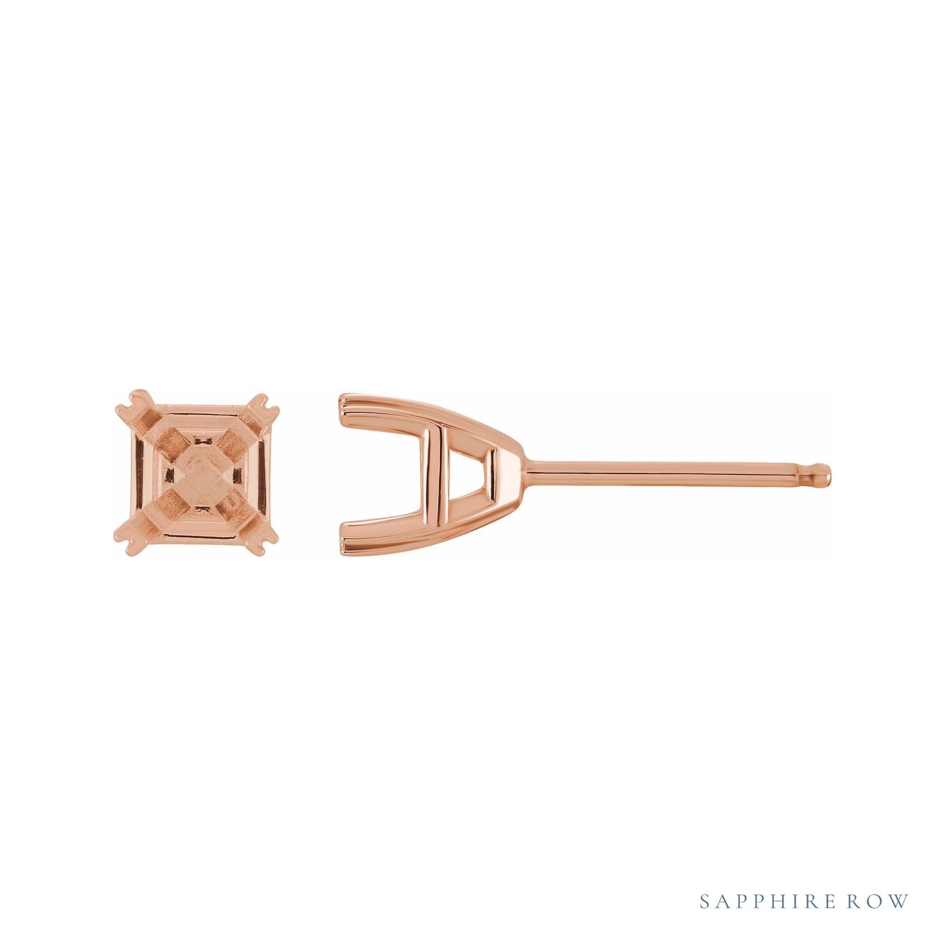 Sapphire Row Asscher Split-Prong Stud Earrings setting in 14K Rose Gold, shown with a center stone (sold separately)