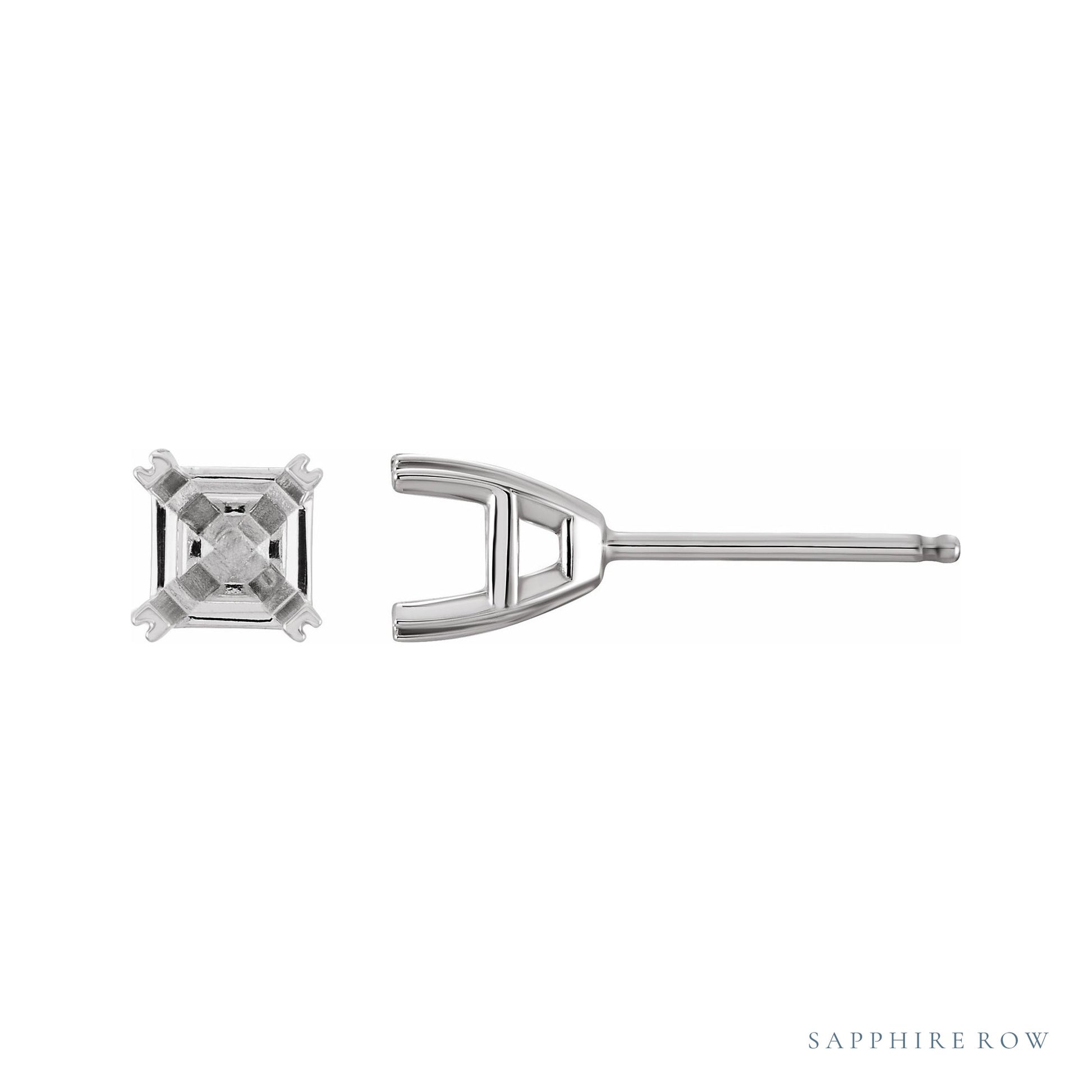 Sapphire Row Asscher Split-Prong Stud Earrings setting in 14K White Gold, shown with a center stone (sold separately)