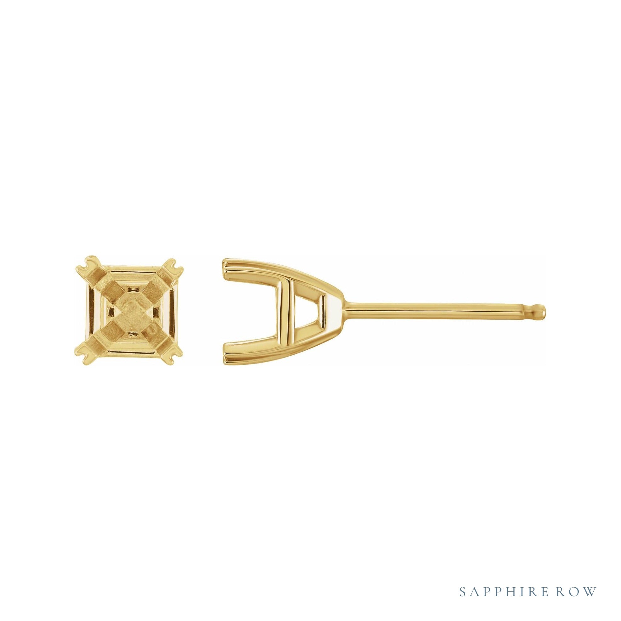 Sapphire Row Asscher Split-Prong Stud Earrings setting in 14K Yellow Gold, shown with a center stone (sold separately)