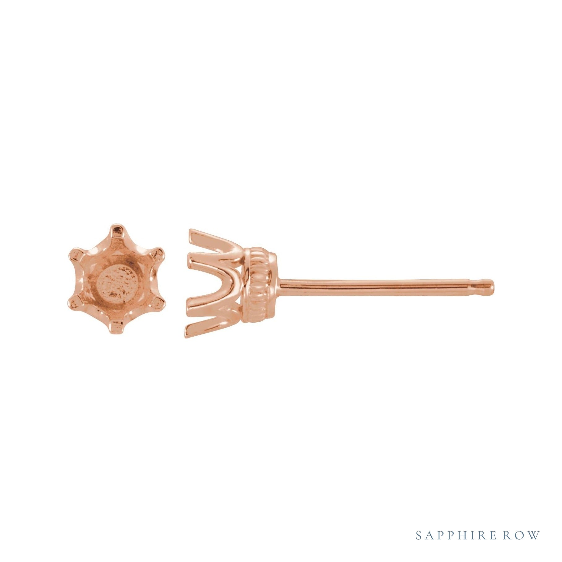 Sapphire Row Round 6-Prong Crown Stud Earrings setting in 14K Rose Gold, shown with a center stone (sold separately)