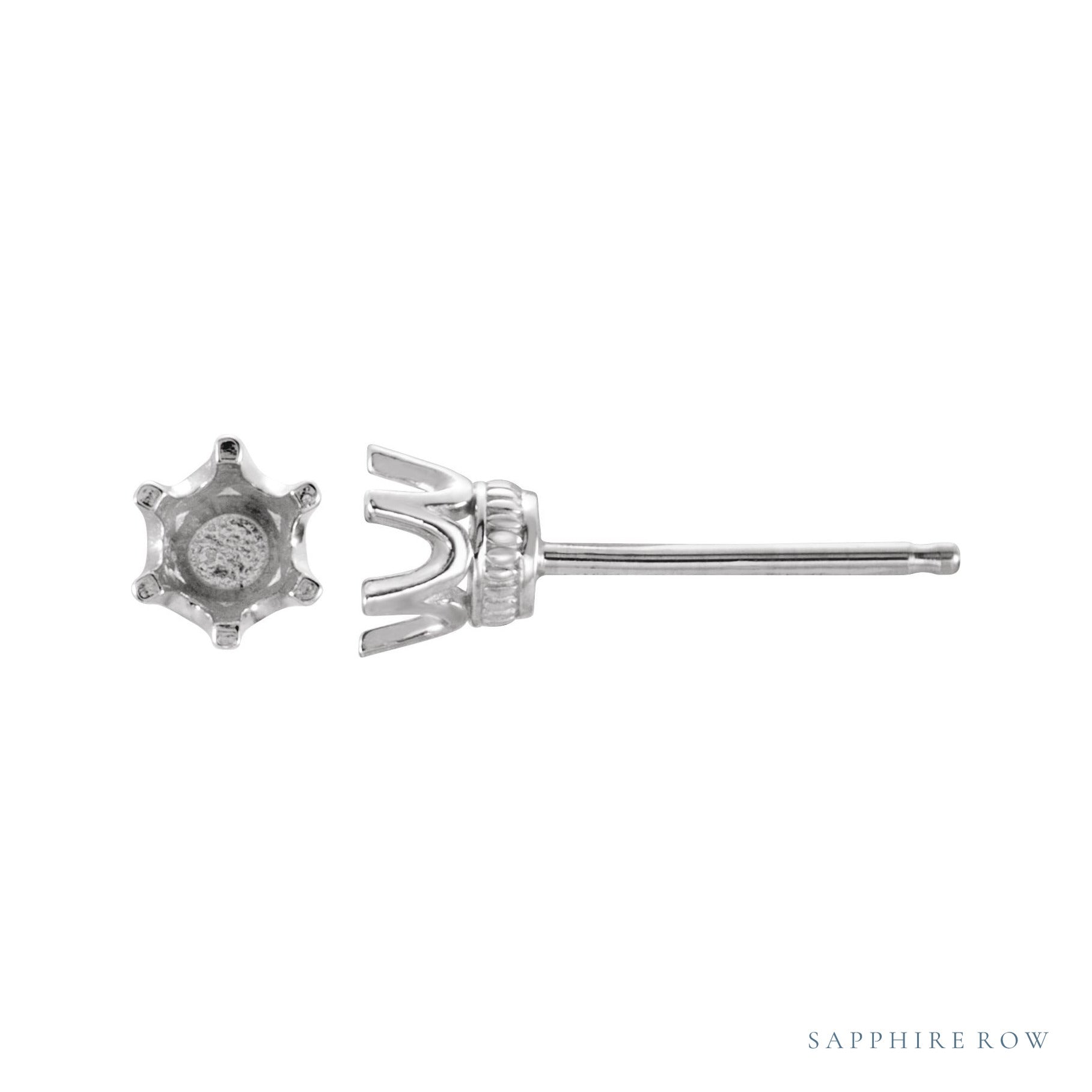 Sapphire Row Round 6-Prong Crown Stud Earrings setting in 14K White Gold, shown with a center stone (sold separately)