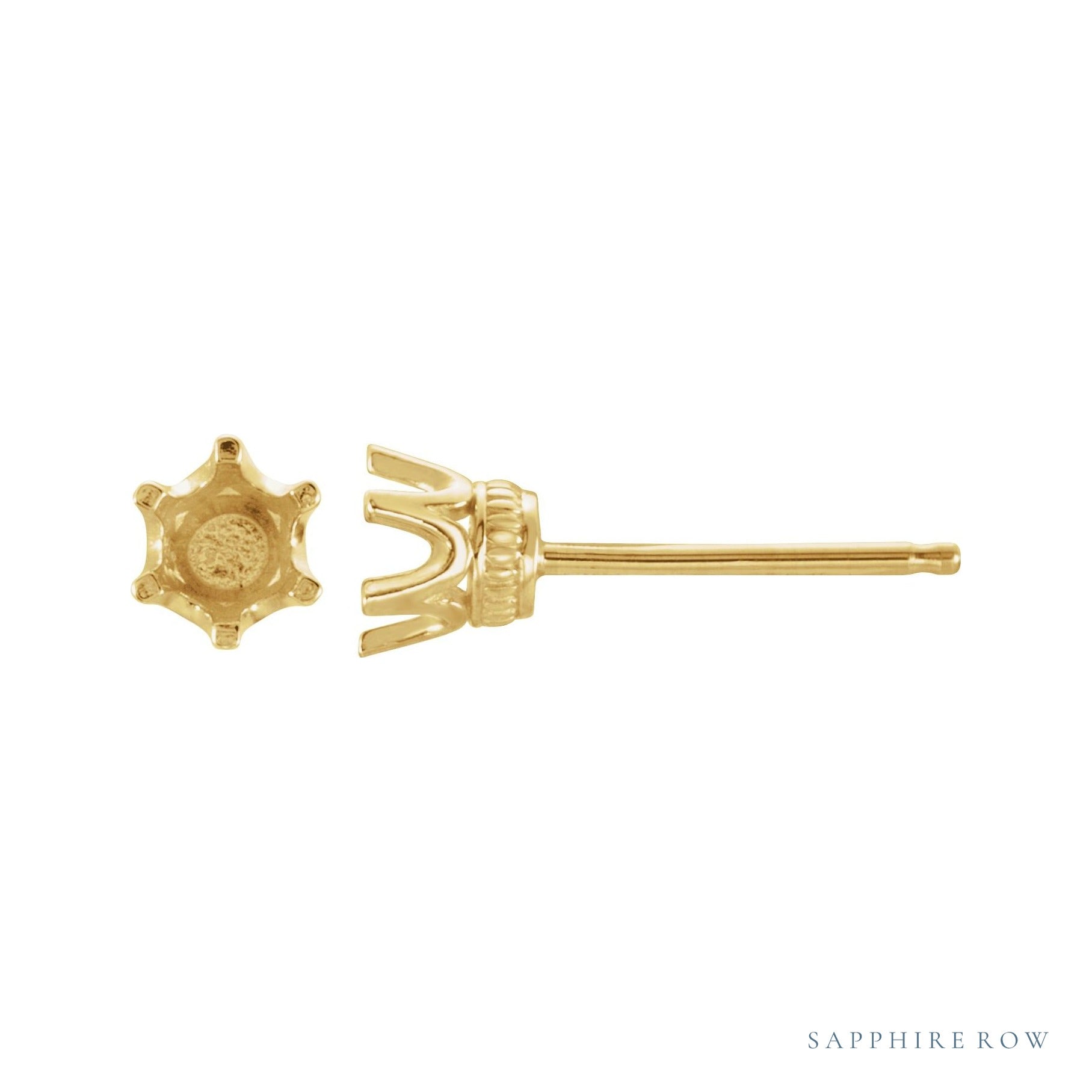 Sapphire Row Round 6-Prong Crown Stud Earrings setting in 14K Yellow Gold, shown with a center stone (sold separately)