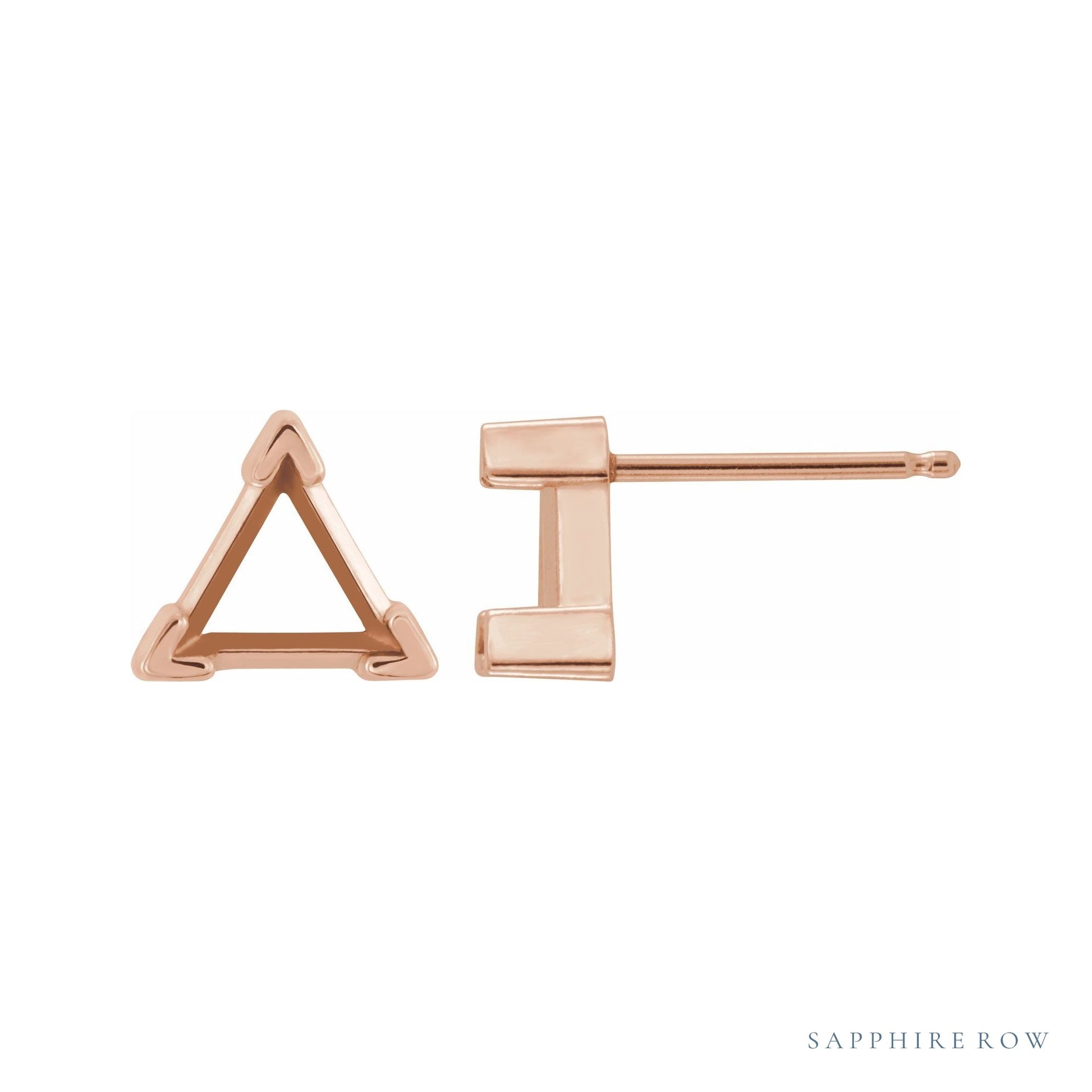 Sapphire Row Triangle 3-Prong V-End Earrings setting in 14K Rose Gold, shown with a center stone (sold separately)