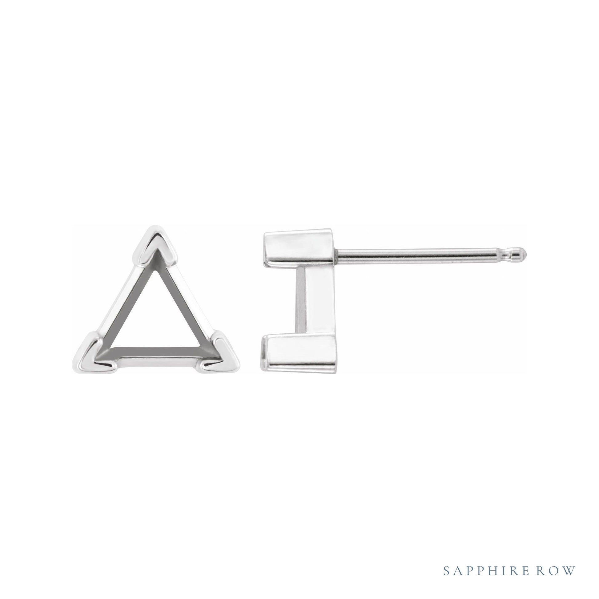 Sapphire Row Triangle 3-Prong V-End Earrings setting in 14K White Gold, shown with a center stone (sold separately)