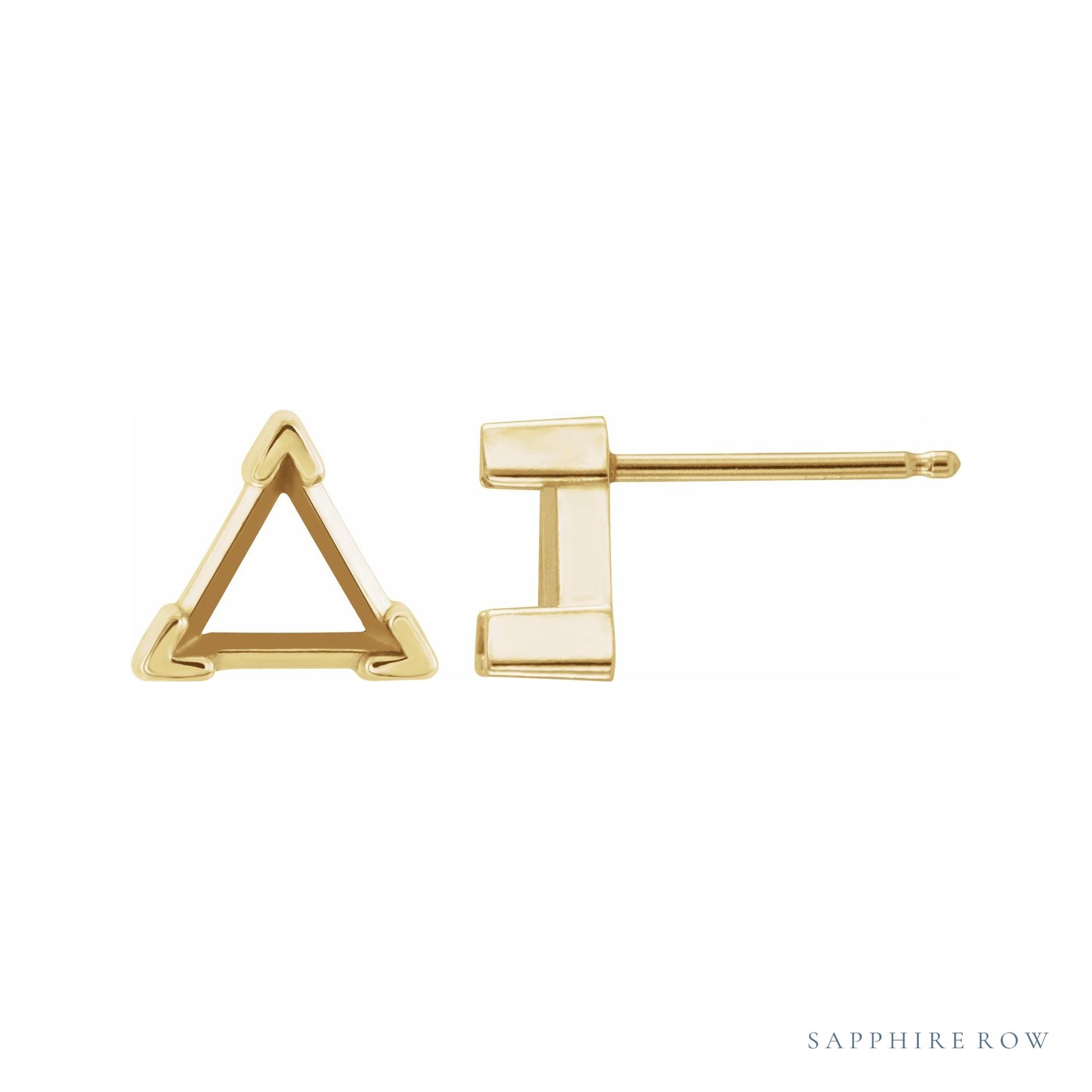 Sapphire Row Triangle 3-Prong V-End Earrings setting in 14K Yellow Gold, shown with a center stone (sold separately)