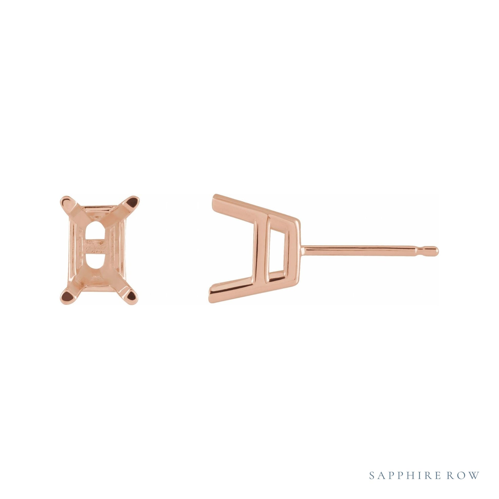 Sapphire Row Emerald 4-Prong Stud Earrings setting in 14K Rose Gold, shown with a center stone (sold separately)