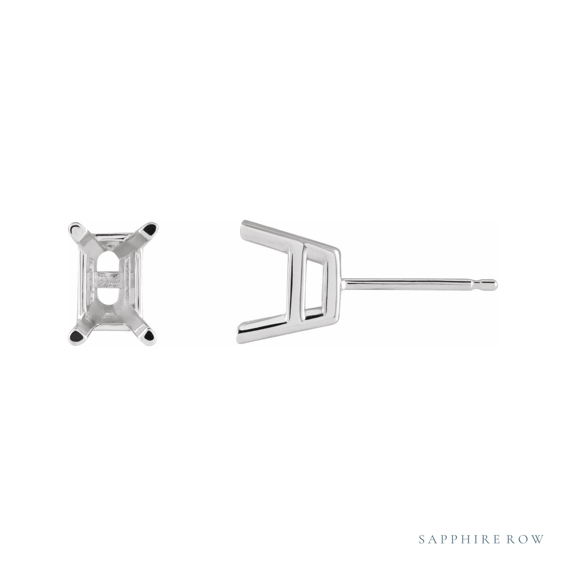 Sapphire Row Emerald 4-Prong Stud Earrings setting in 14K White Gold, shown with a center stone (sold separately)