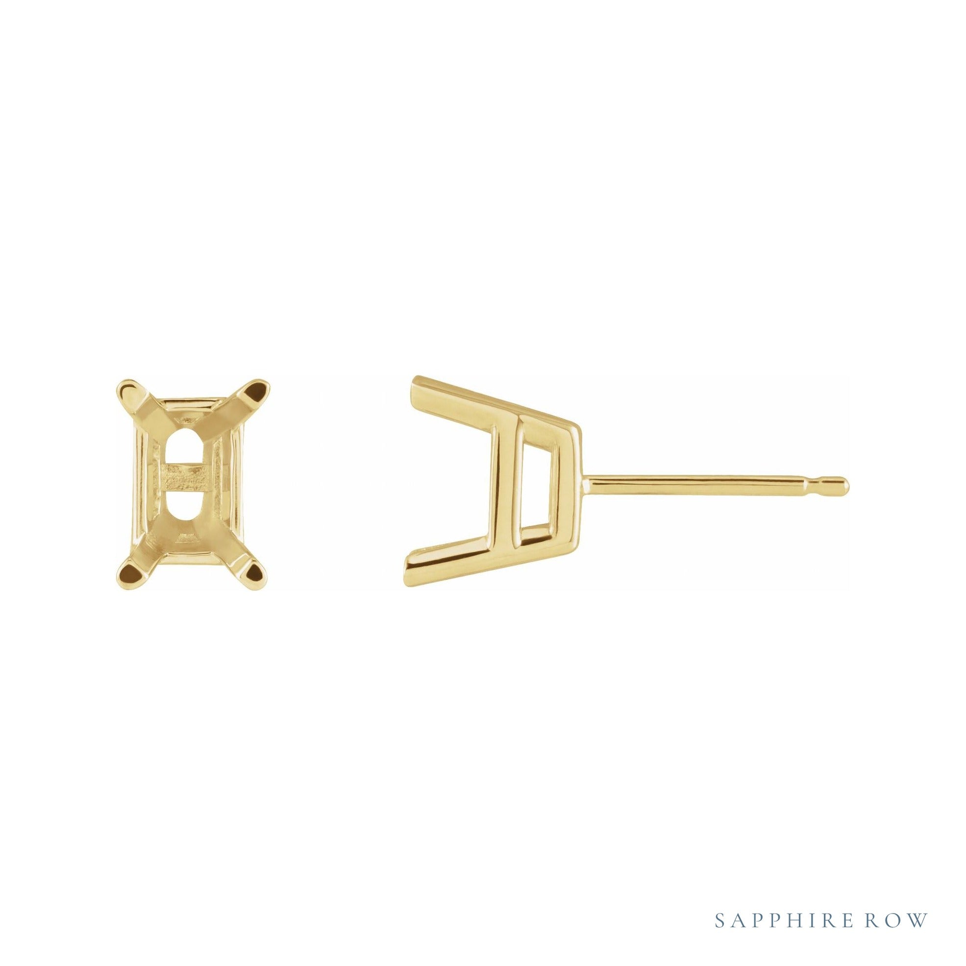 Sapphire Row Emerald 4-Prong Stud Earrings setting in 14K Yellow Gold, shown with a center stone (sold separately)