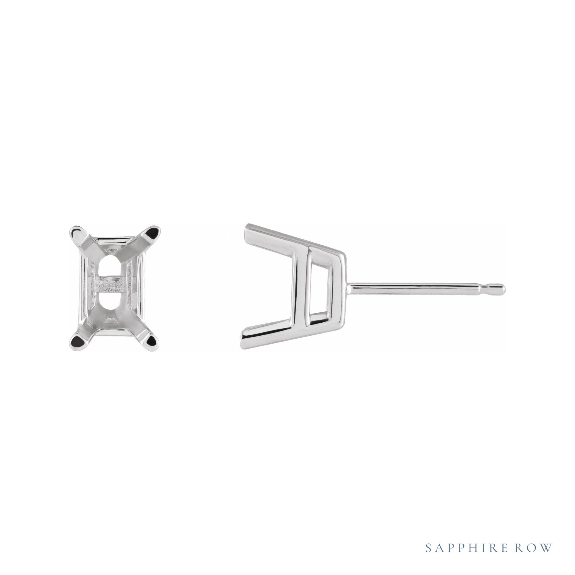 Sapphire Row Emerald 4-Prong Stud Earrings setting in Platinum, shown with a center stone (sold separately)