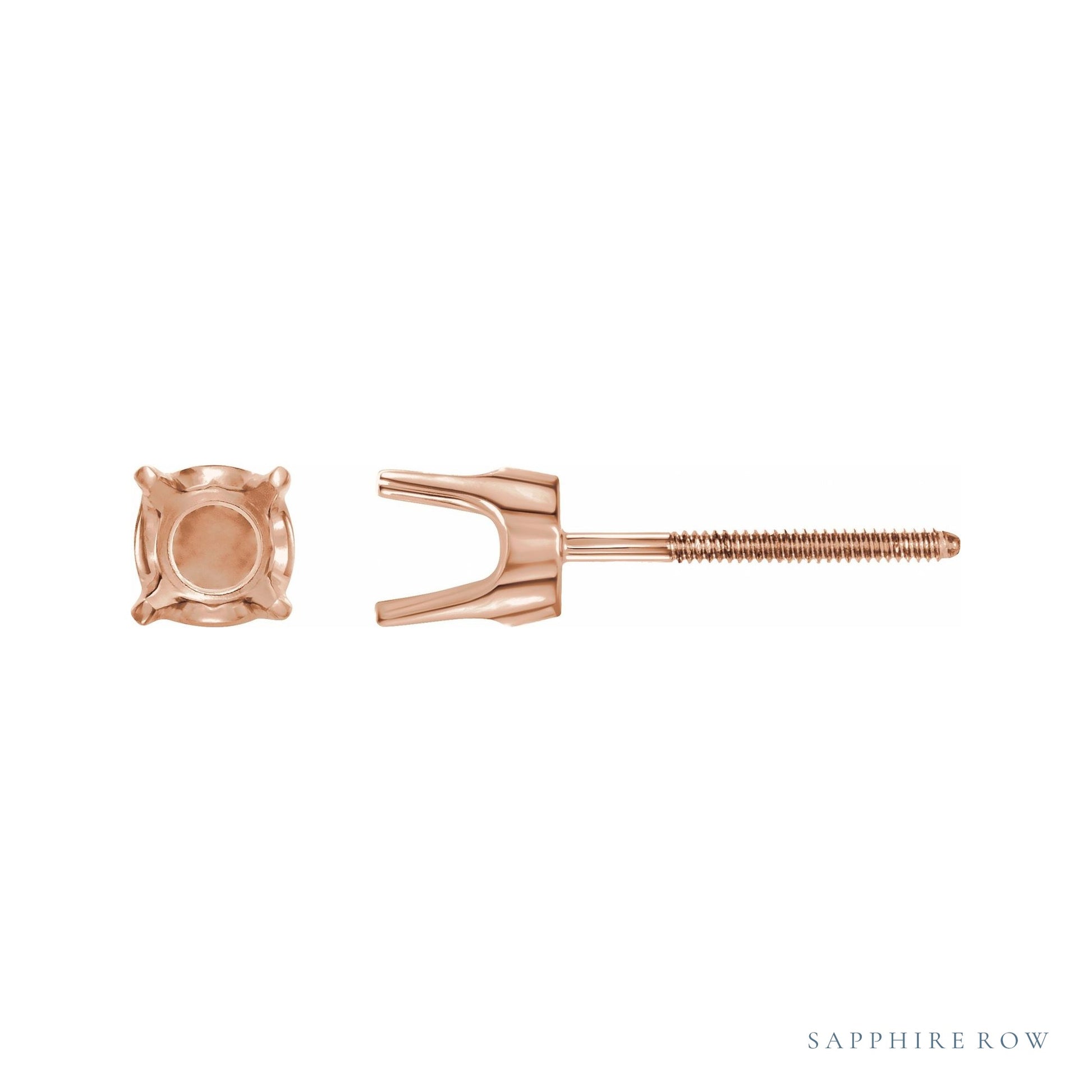 Sapphire Row Round 4-Prong Stud Earrings setting in 14K Rose Gold, shown with a center stone (sold separately)