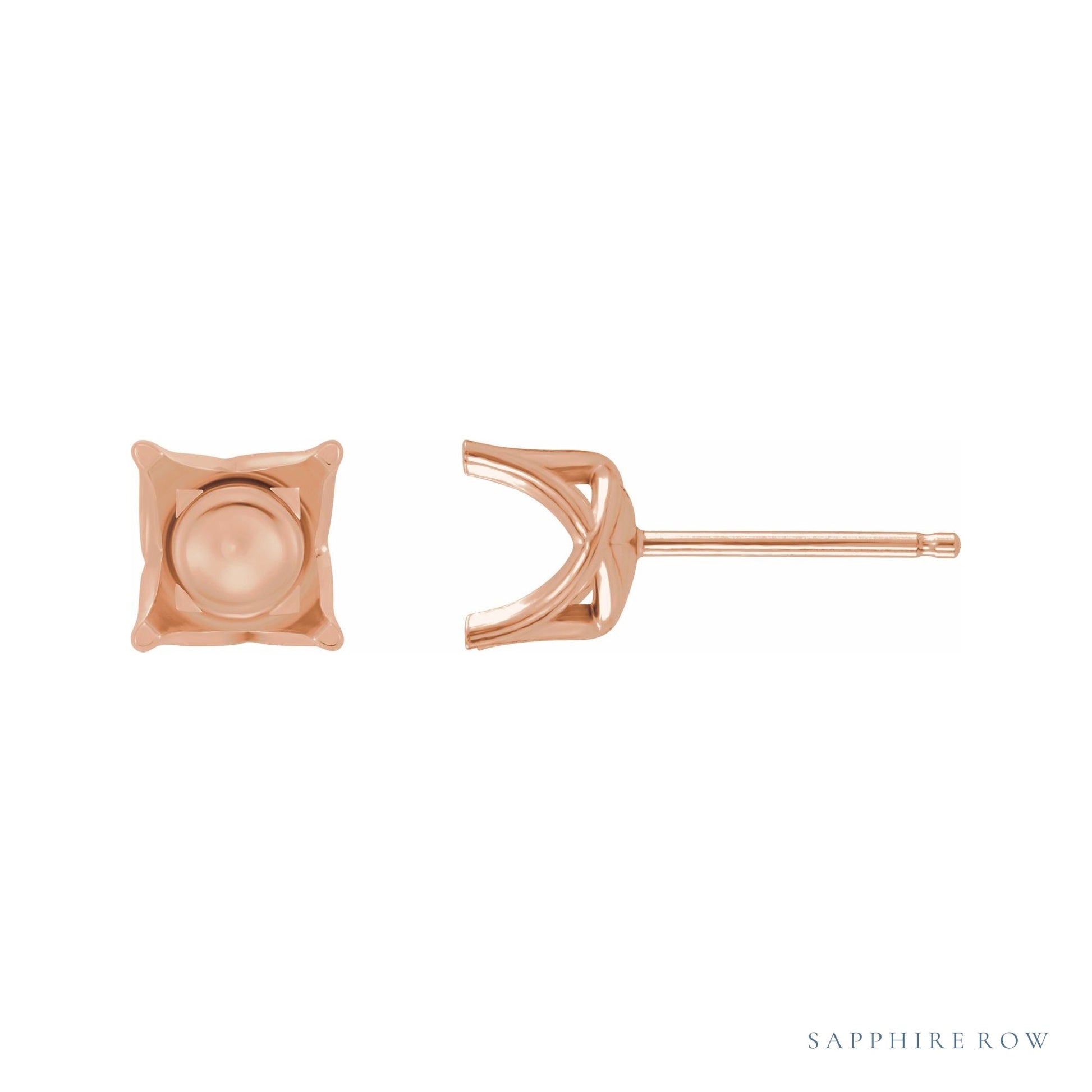 Sapphire Row Square 4-Prong Woven Stud Earrings setting in 14K Rose Gold, shown with a center stone (sold separately)