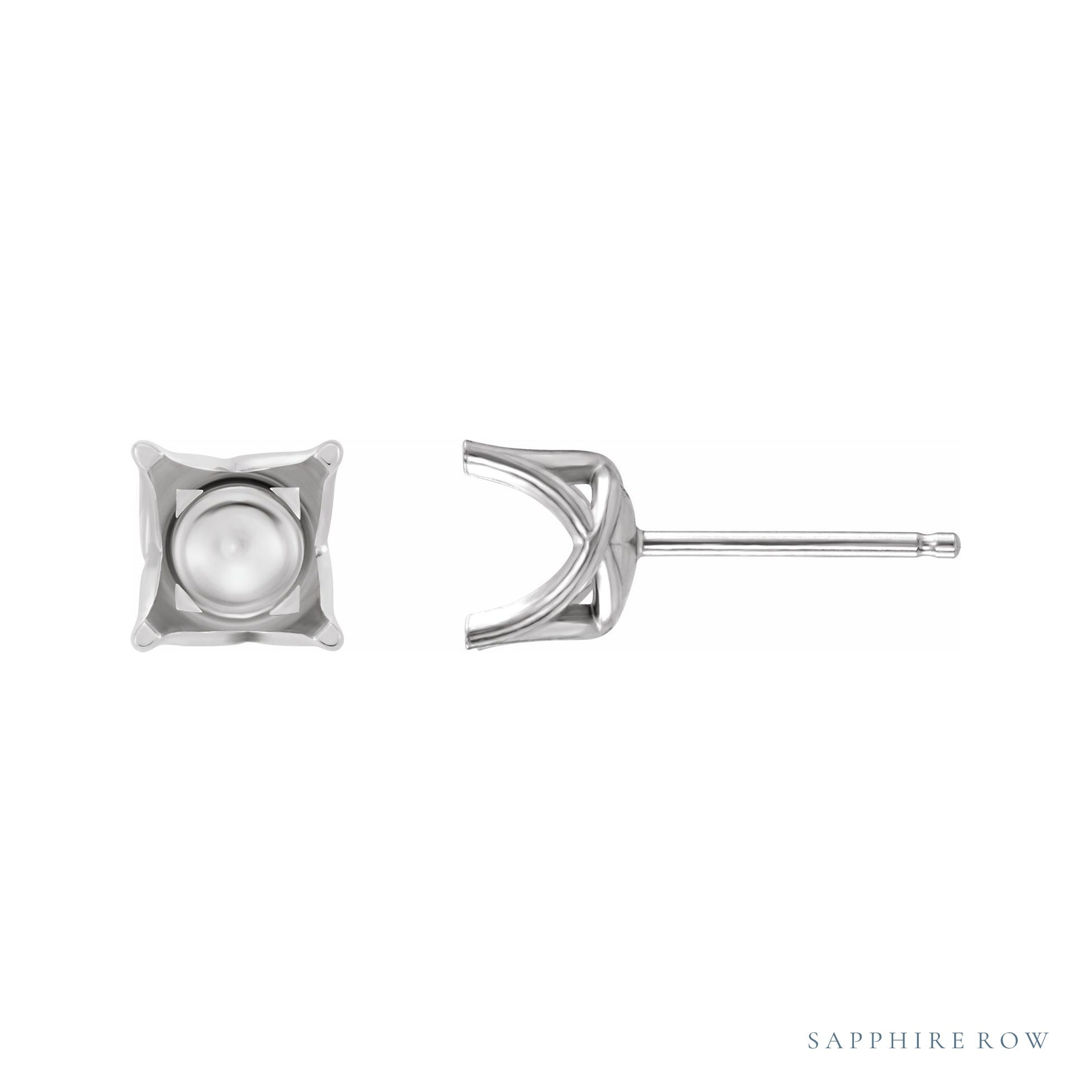 Sapphire Row Square 4-Prong Woven Stud Earrings setting in 14K White Gold, shown with a center stone (sold separately)