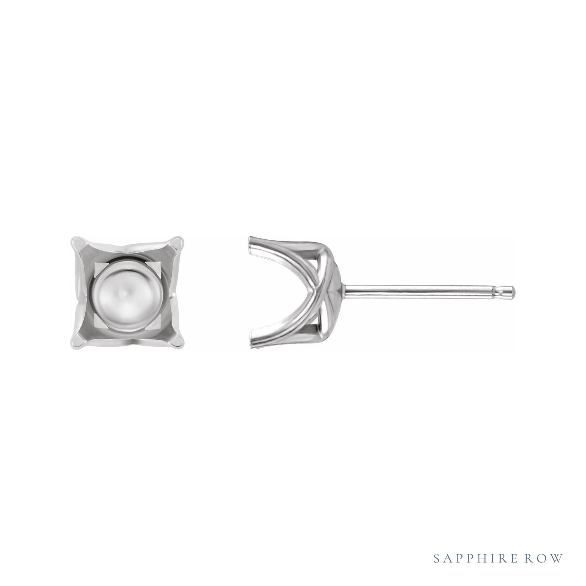 Sapphire Row Square 4-Prong Woven Stud Earrings setting in 14K White Gold, shown with a center stone (sold separately)