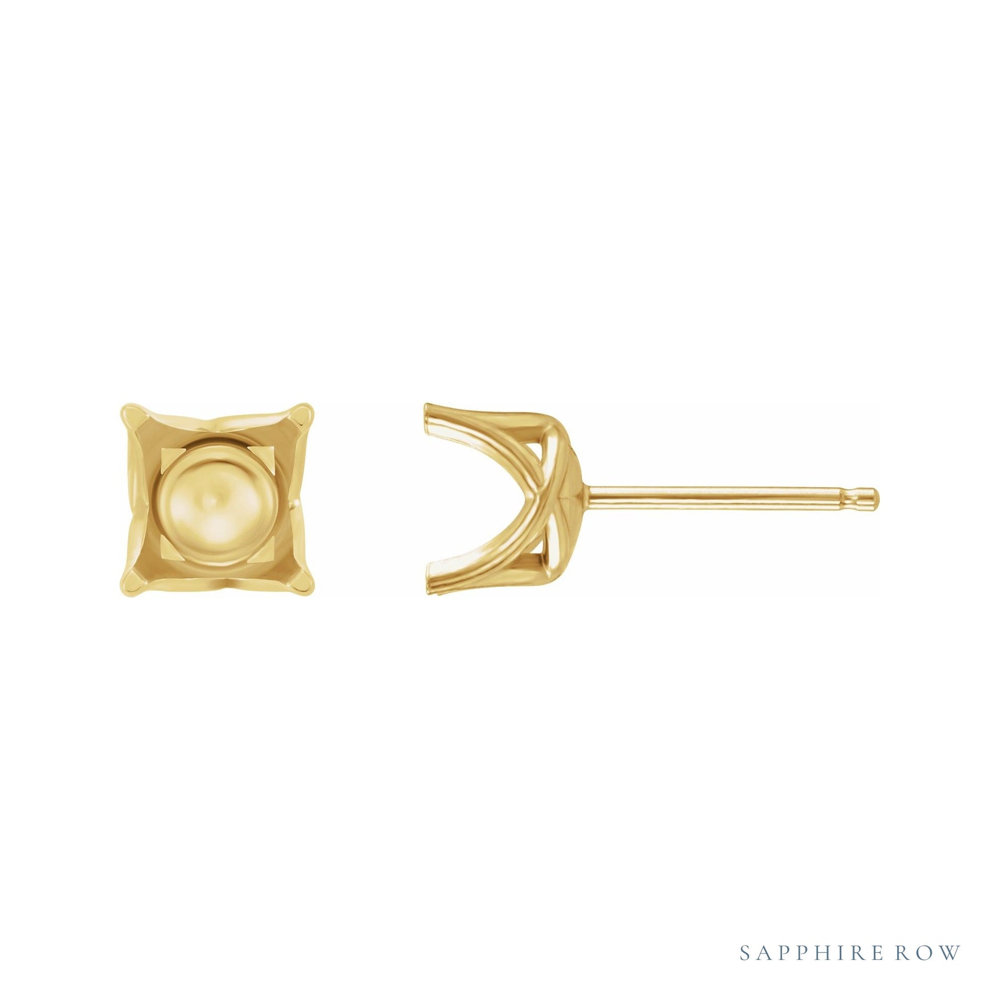 Sapphire Row Square 4-Prong Woven Stud Earrings setting in 14K Yellow Gold, shown with a center stone (sold separately)