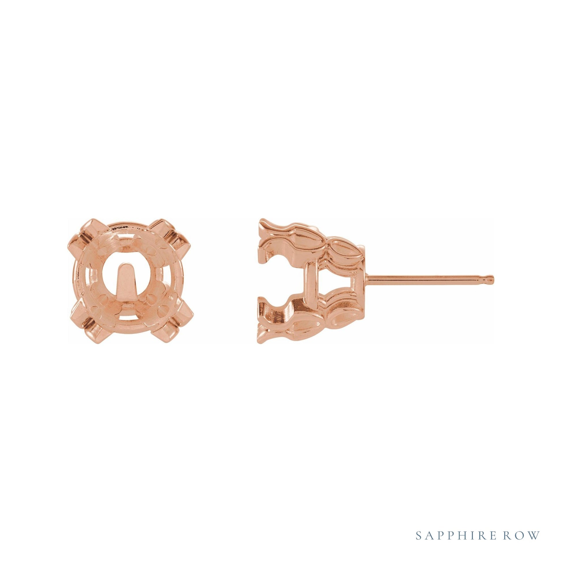 Sapphire Row Round Split 4-Prong Stud Earrings setting in 14K Rose Gold, shown with a center stone (sold separately)