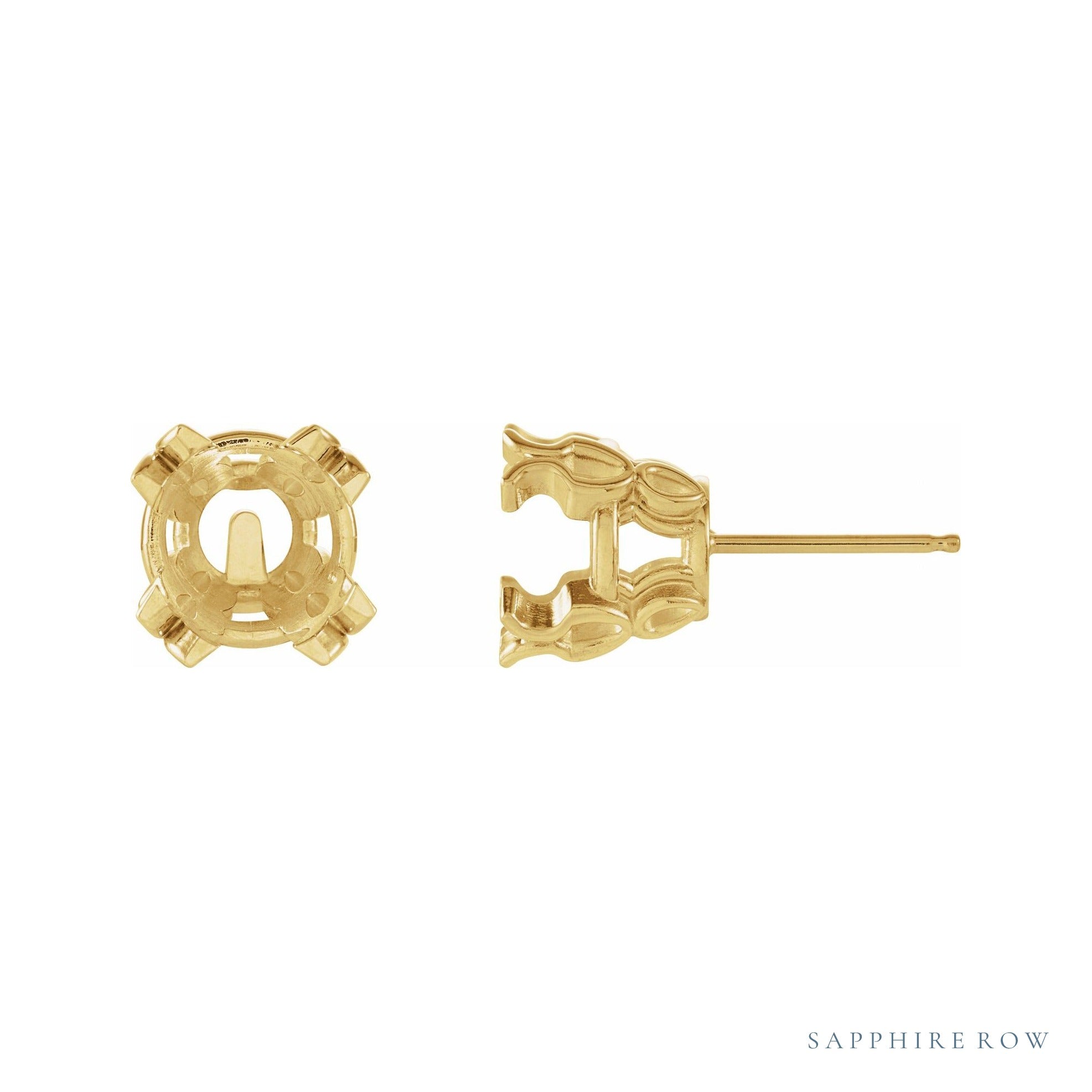 Sapphire Row Round Split 4-Prong Stud Earrings setting in 14K Yellow Gold, shown with a center stone (sold separately)
