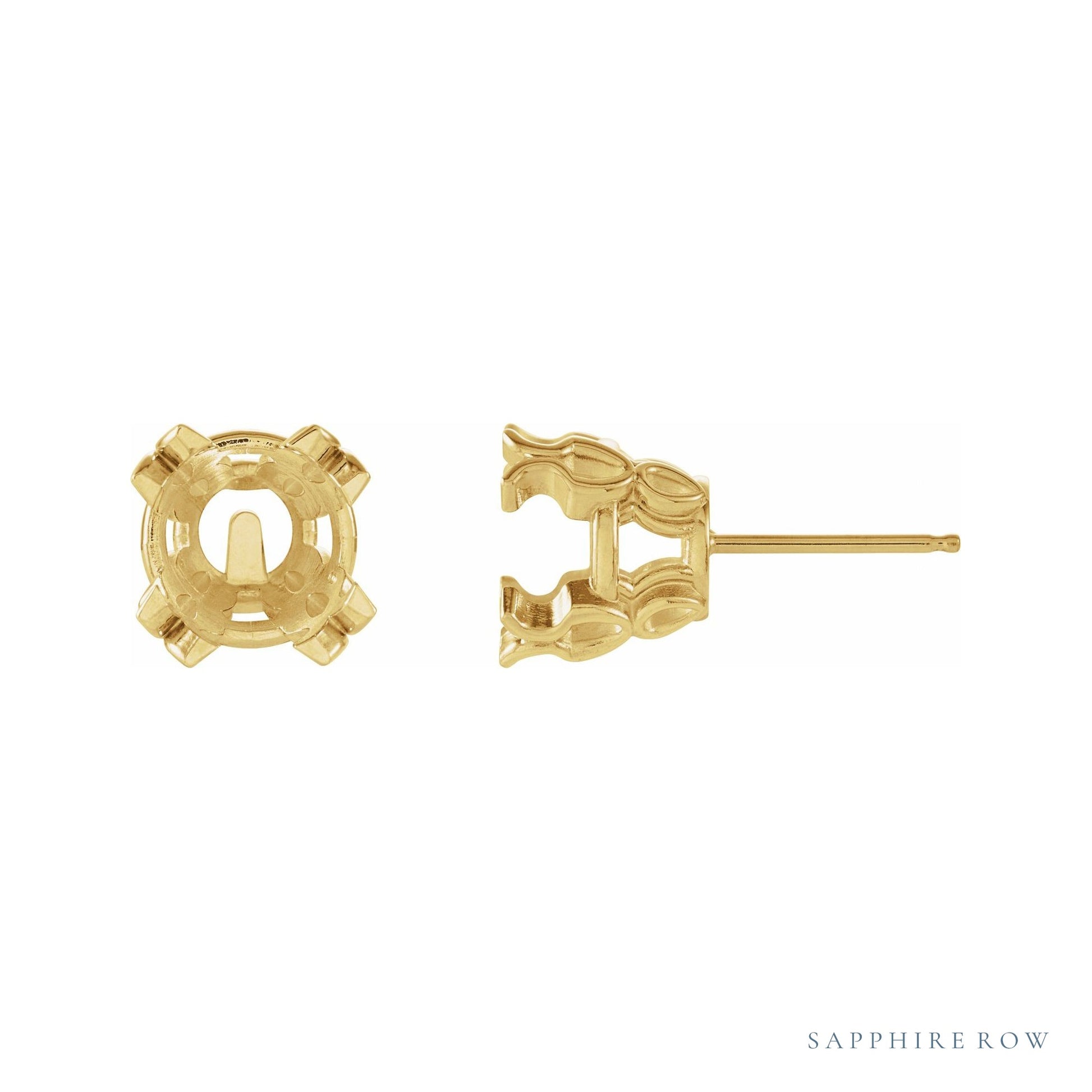 Sapphire Row Round Split 4-Prong Stud Earrings setting in 14K Yellow Gold, shown with a center stone (sold separately)