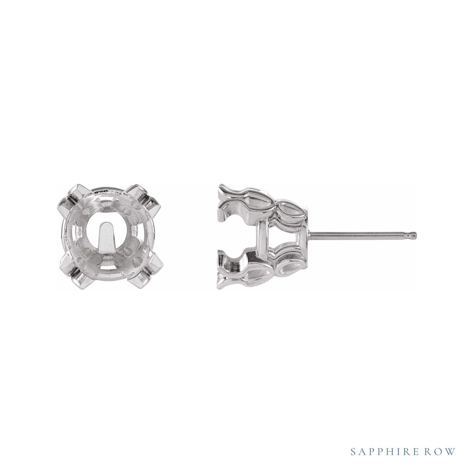 Sapphire Row Round Split 4-Prong Stud Earrings setting in Platinum, shown with a center stone (sold separately)
