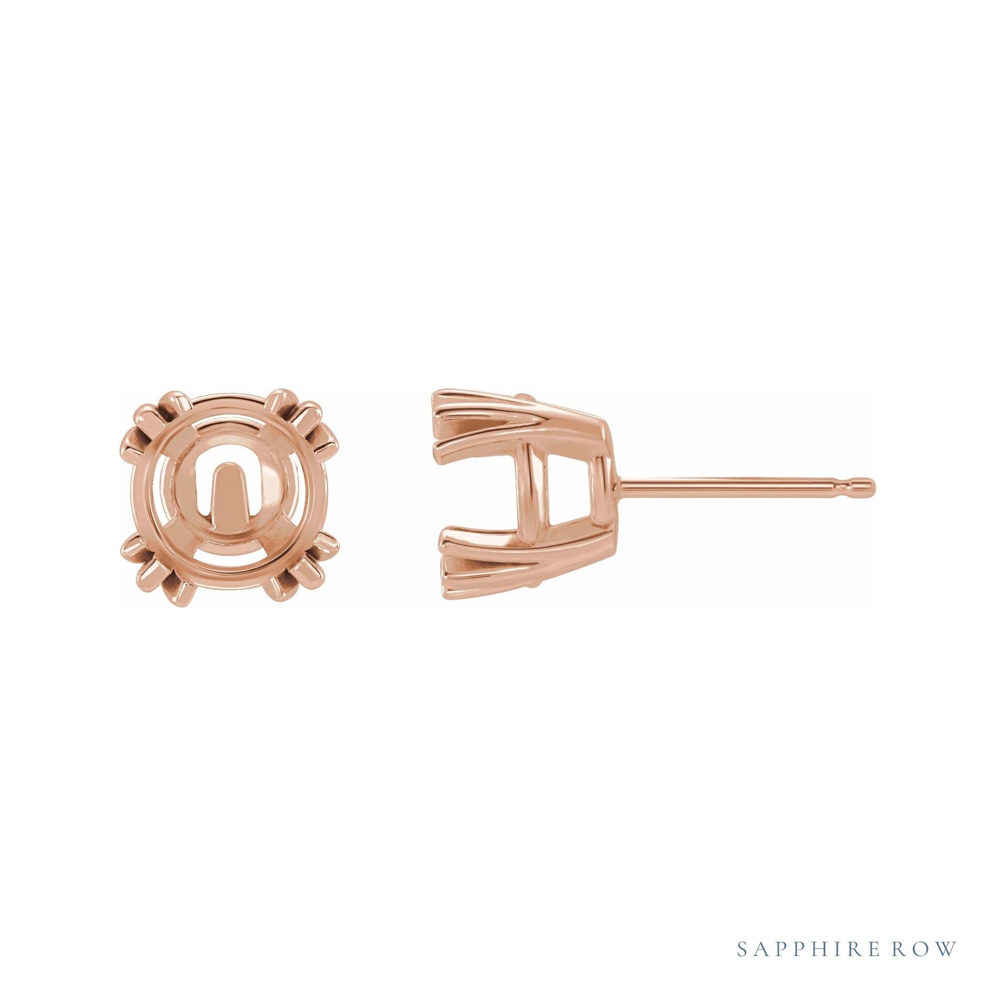 Sapphire Row Round 4-Prong Claw Stud Earrings setting in 14K Rose Gold, shown with a center stone (sold separately)