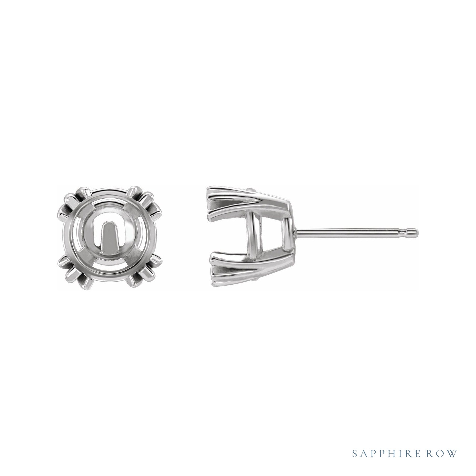 Sapphire Row Round 4-Prong Claw Stud Earrings setting in 14K White Gold, shown with a center stone (sold separately)