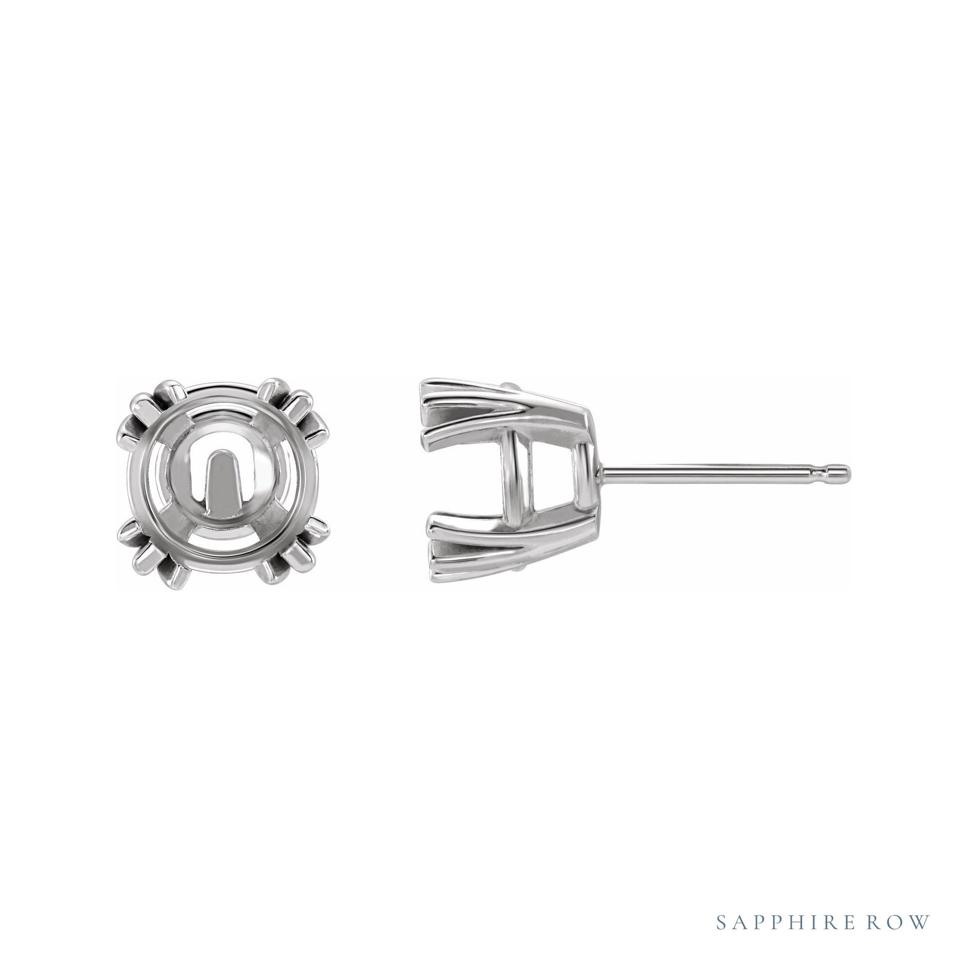 Sapphire Row Round 4-Prong Claw Stud Earrings setting in Platinum, shown with a center stone (sold separately)