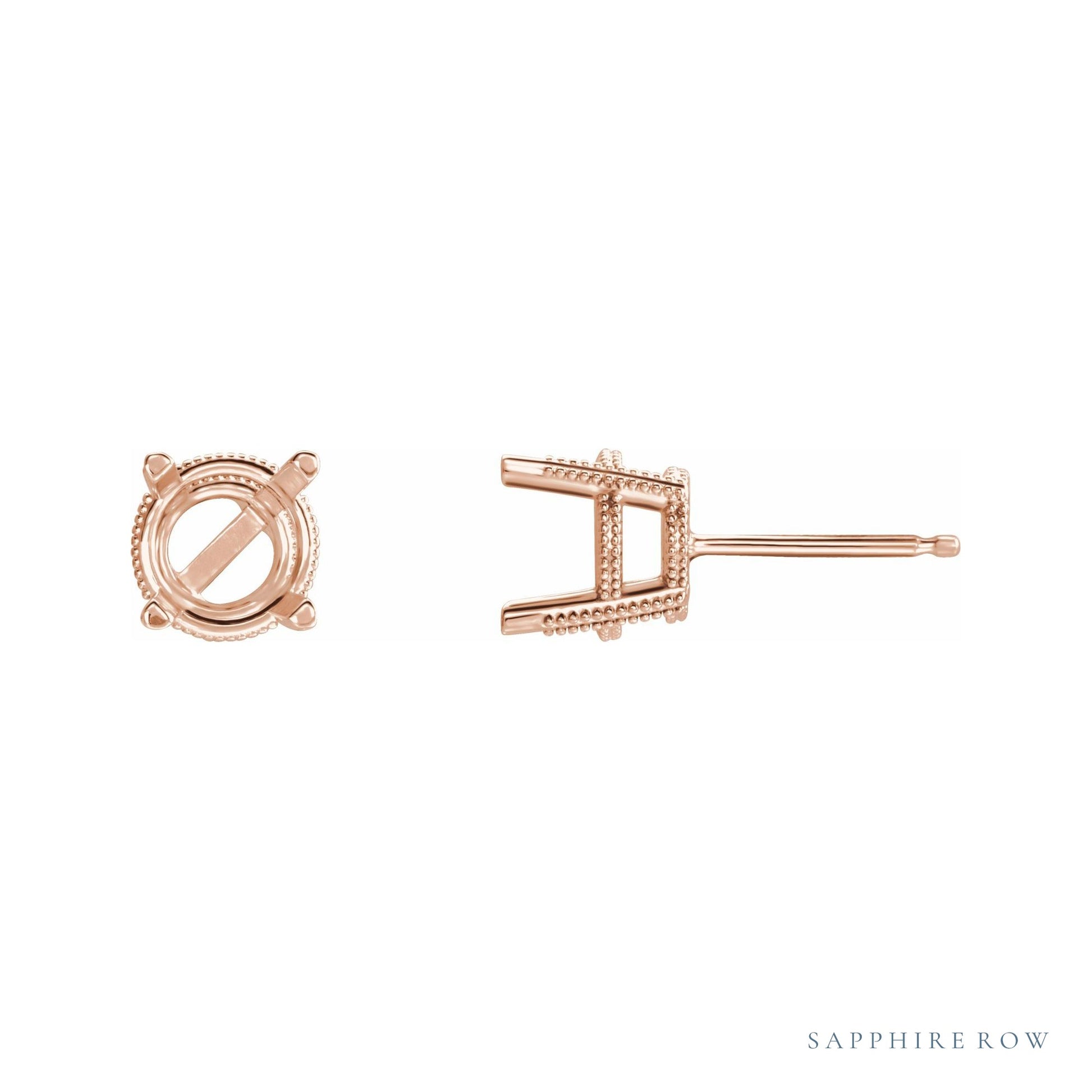 Sapphire Row Round 4-Prong Stud Earrings setting in 14K Rose Gold, shown with a center stone (sold separately)