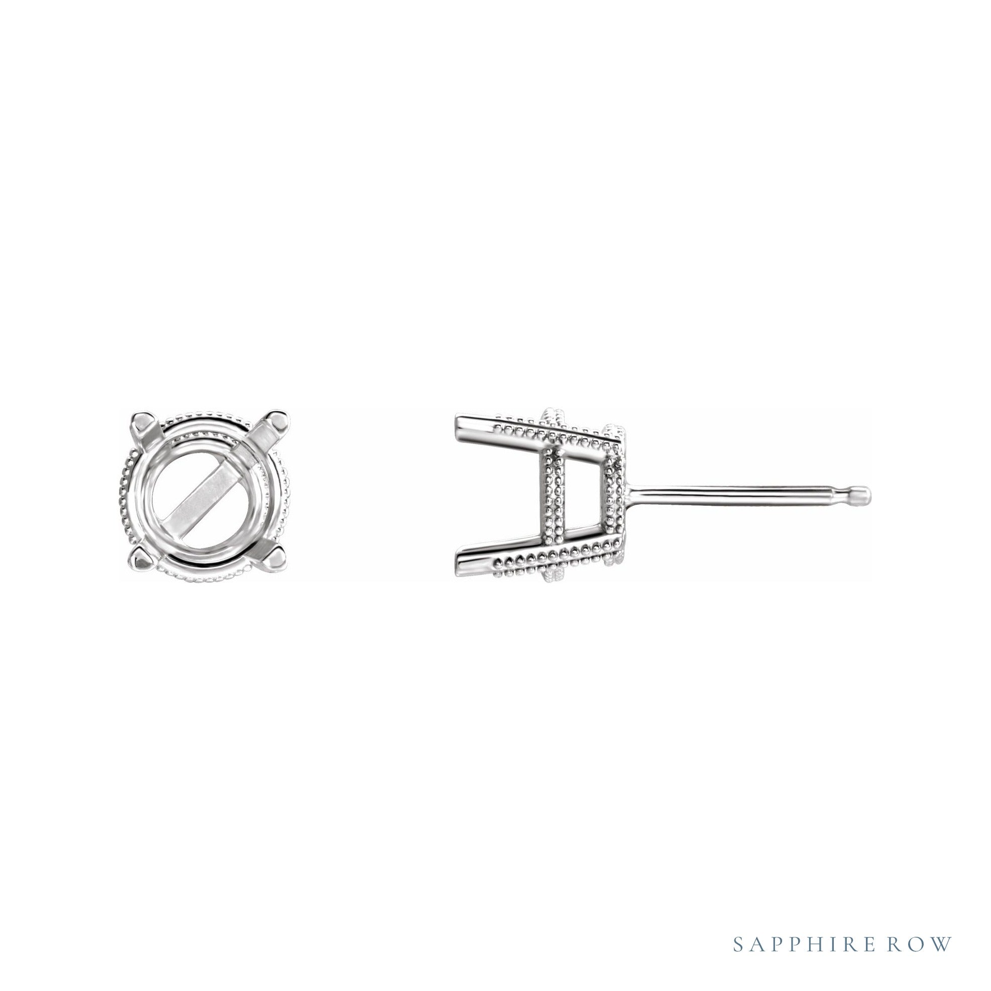 Sapphire Row Round 4-Prong Stud Earrings setting in 14K White Gold, shown with a center stone (sold separately)