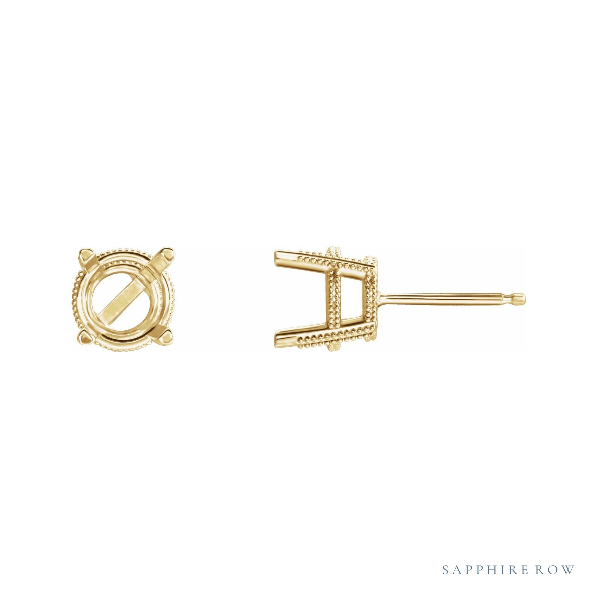 Sapphire Row Round 4-Prong Stud Earrings setting in 14K Yellow Gold, shown with a center stone (sold separately)