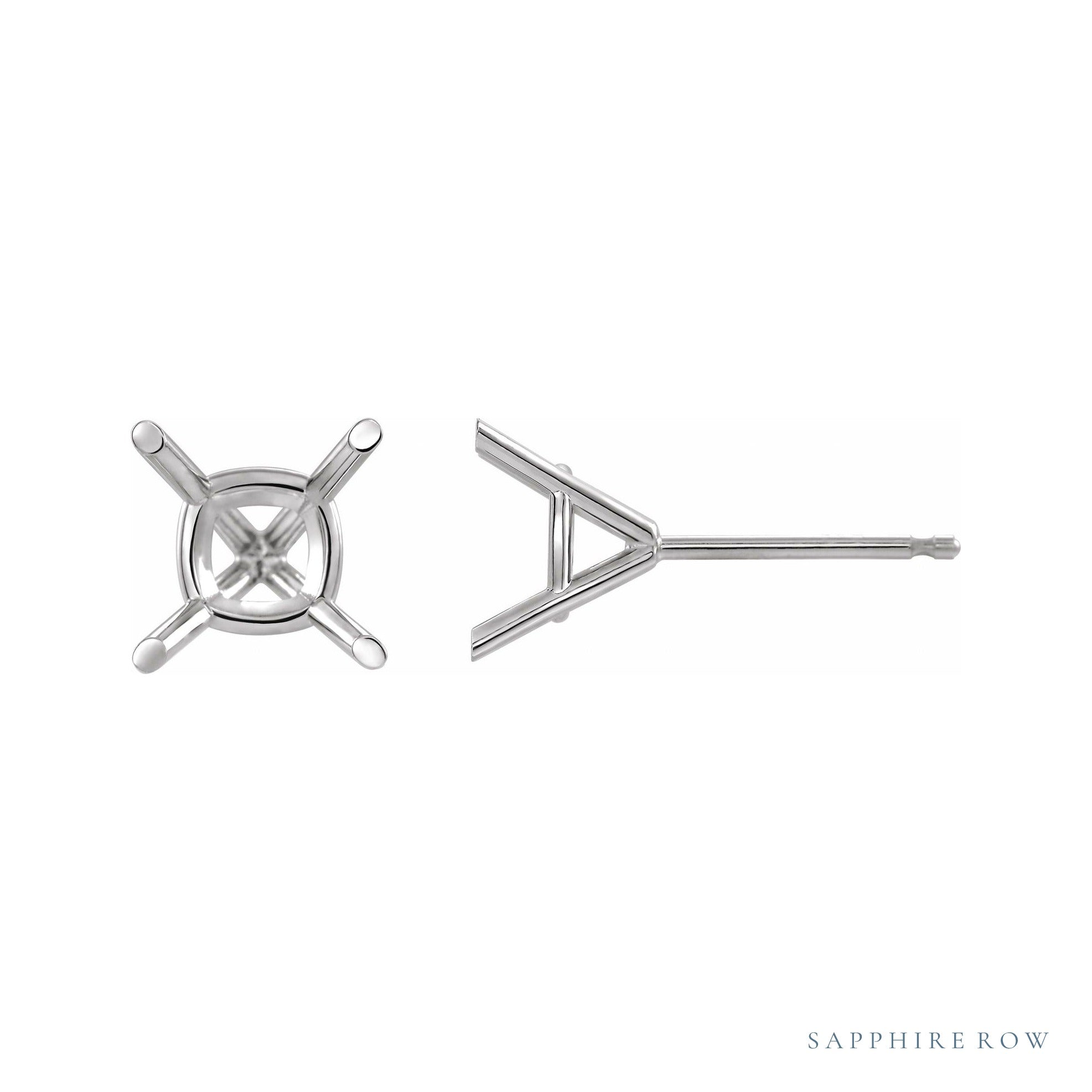 Sapphire Row Cushion 4-Prong Cocktail-Style Earrings setting in 14K White Gold, shown with a center stone (sold separately)