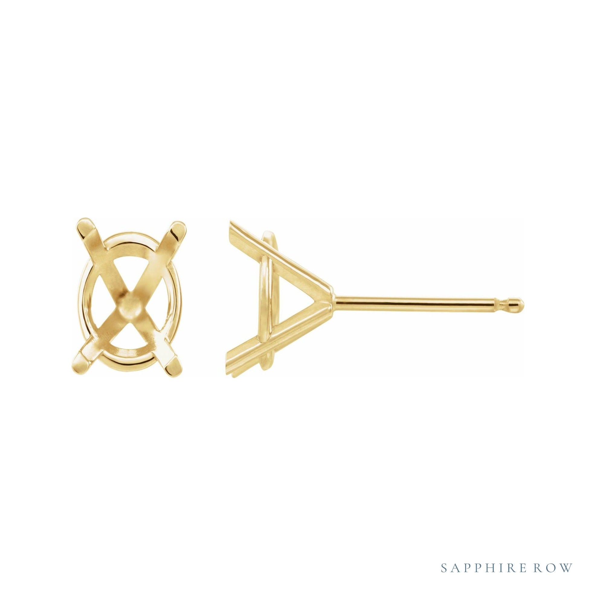 Sapphire Row Oval 4-Prong Cocktail-Style Earrings setting in 14K Yellow Gold, shown with a center stone (sold separately)