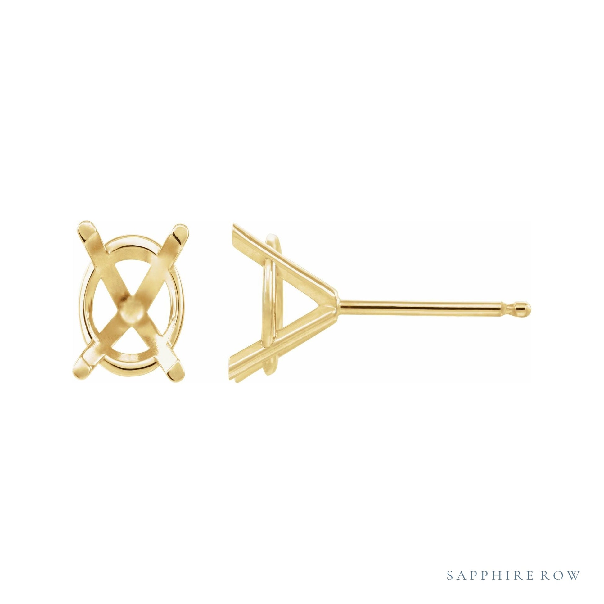 Sapphire Row Oval 4-Prong Cocktail-Style Earrings setting in 14K Yellow Gold, shown with a center stone (sold separately)