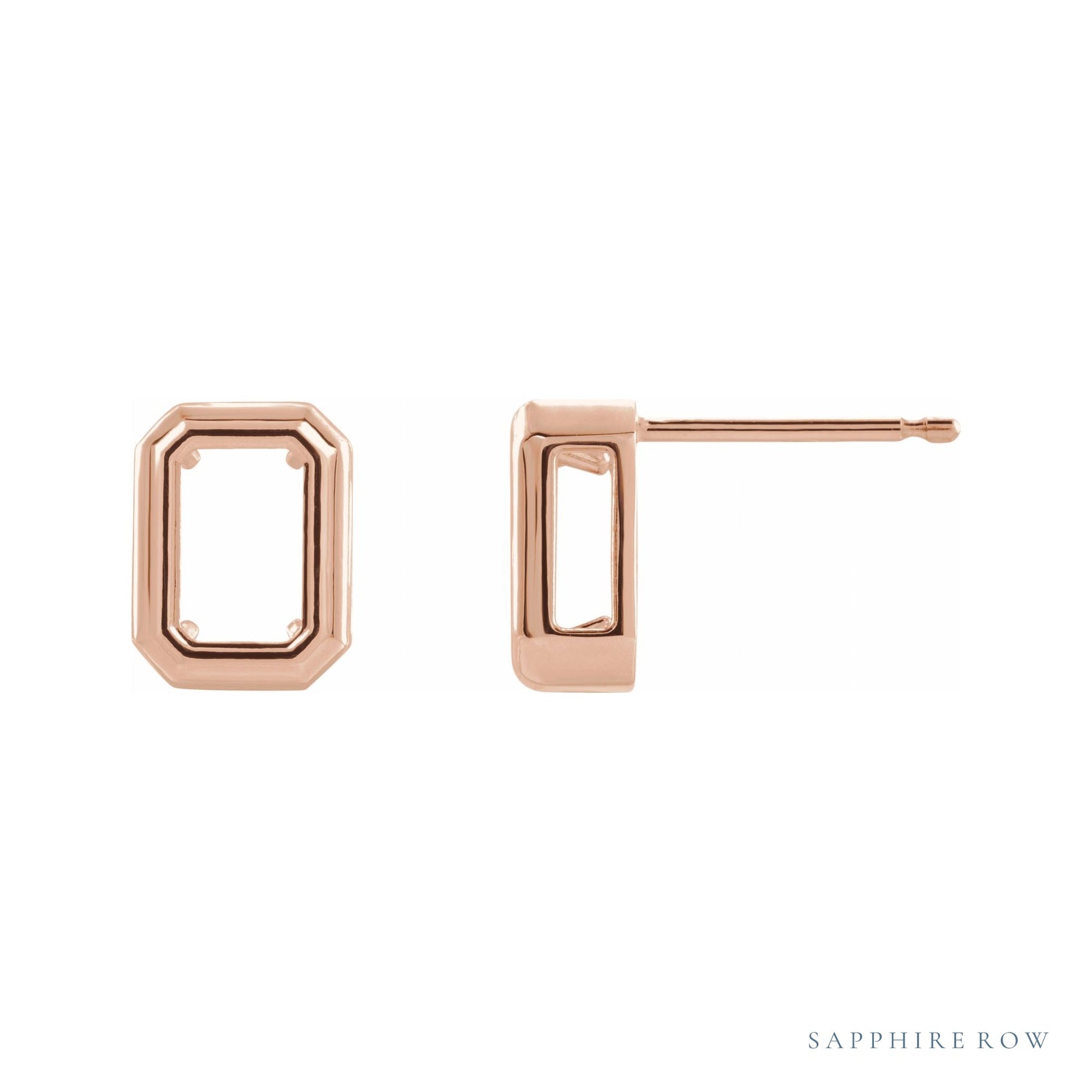 Sapphire Row Emerald Solitaire Earrings setting in 14K Rose Gold, shown with a center stone (sold separately)