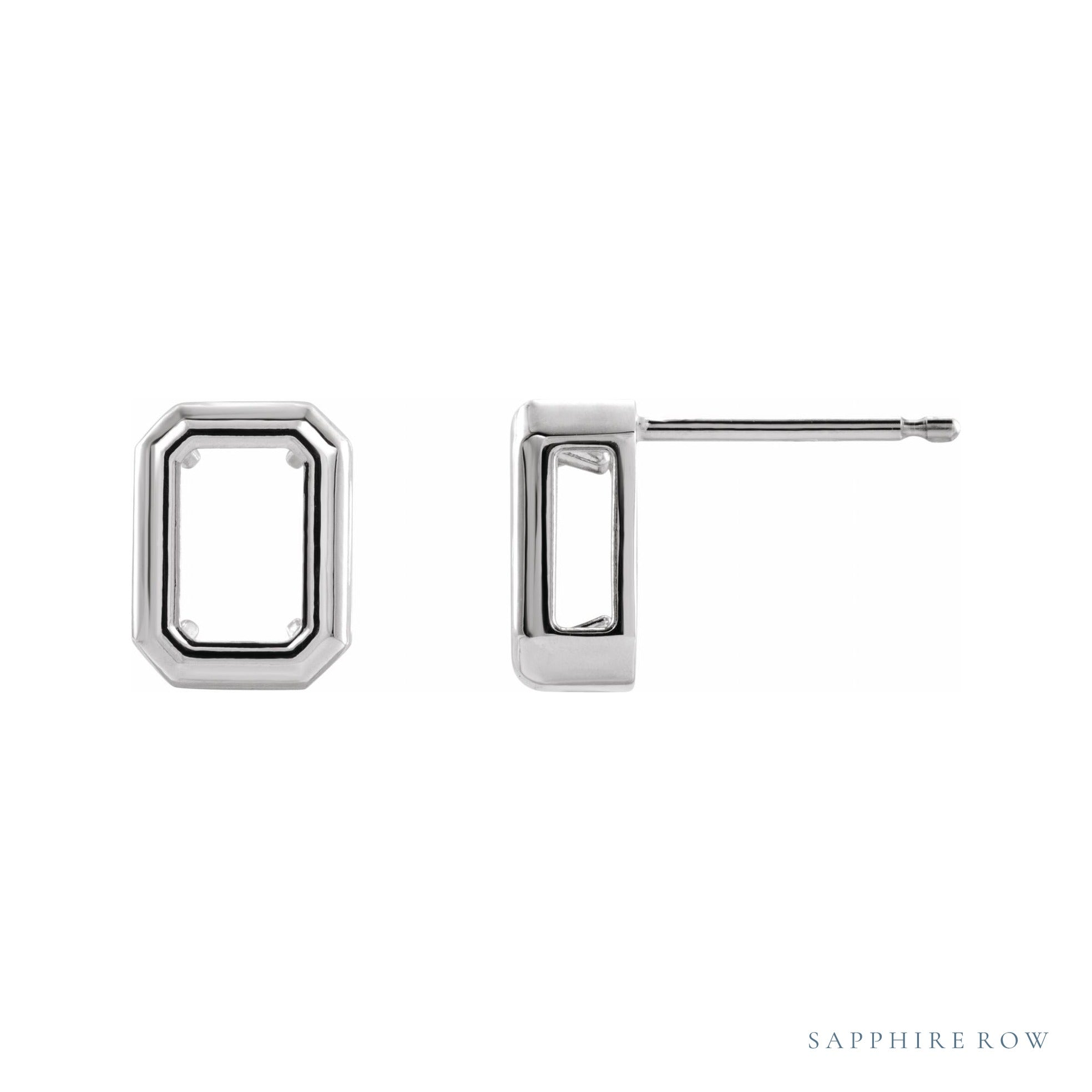 Sapphire Row Emerald Solitaire Earrings setting in 14K White Gold, shown with a center stone (sold separately)