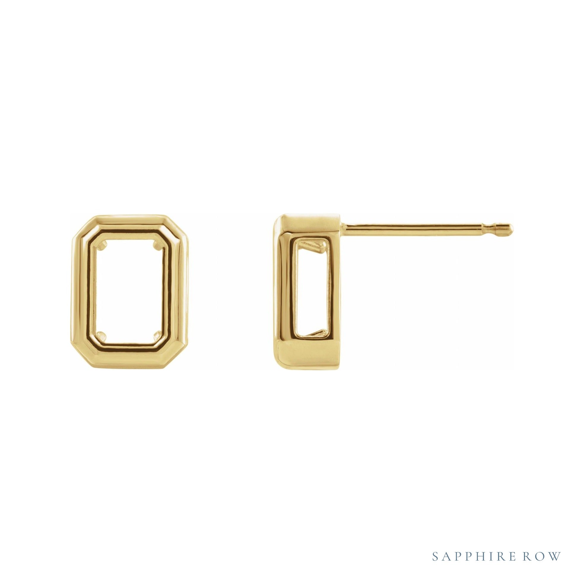 Sapphire Row Emerald Solitaire Earrings setting in 14K Yellow Gold, shown with a center stone (sold separately)