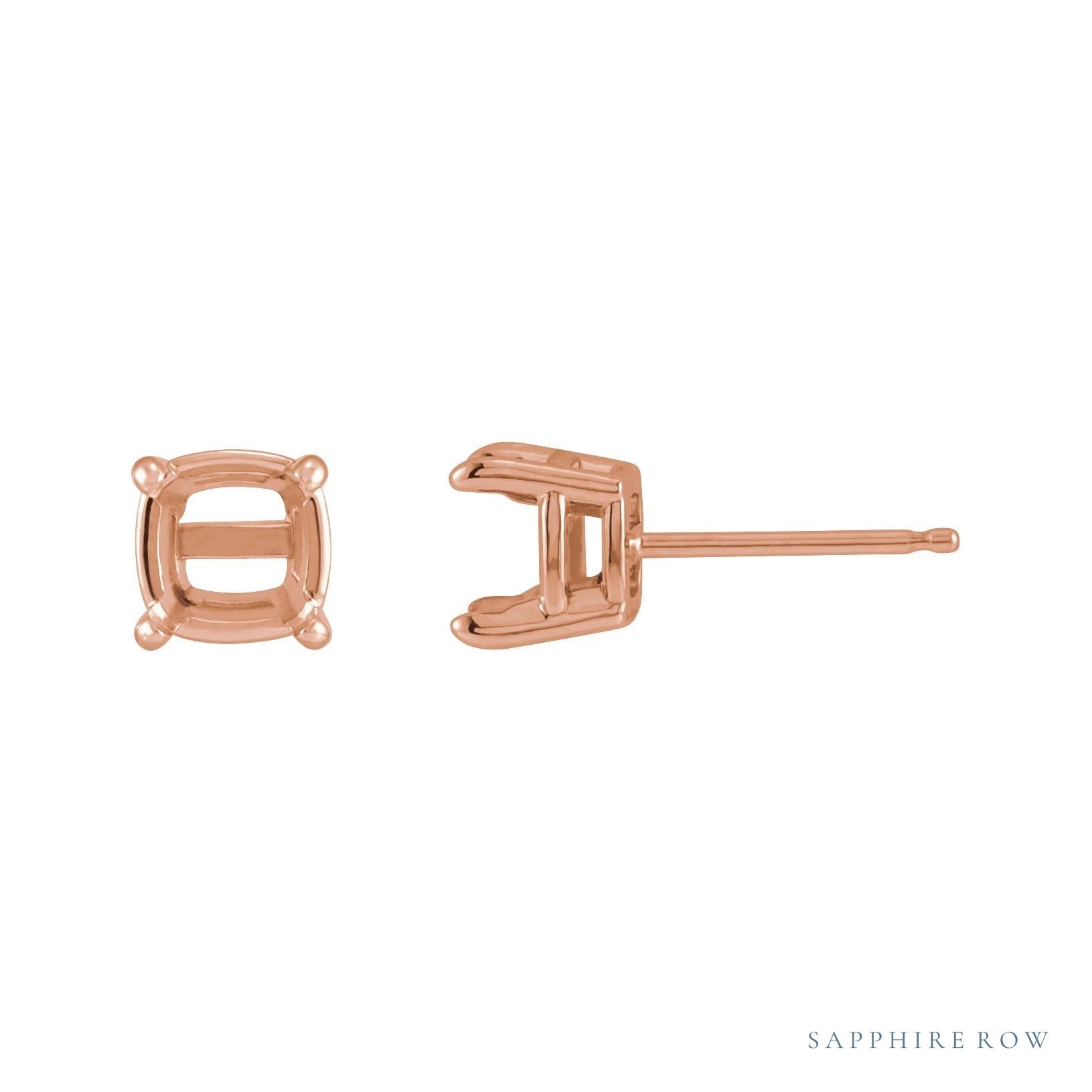 Sapphire Row Cushion 4-Prong Claw-Prong Stud Earrings setting in 14K Rose Gold, shown with a center stone (sold separately)