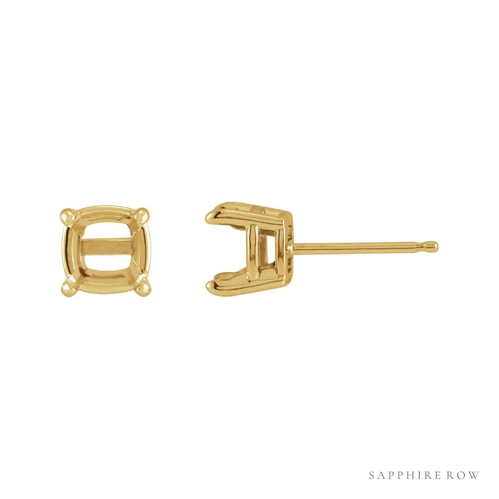 Sapphire Row Cushion 4-Prong Claw-Prong Stud Earrings setting in 14K Yellow Gold, shown with a center stone (sold separately)