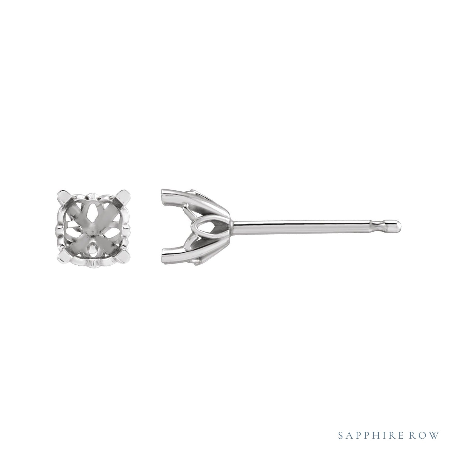 Sapphire Row Round 4-Prong Stud Earrings setting in 14K White Gold, shown with a center stone (sold separately)